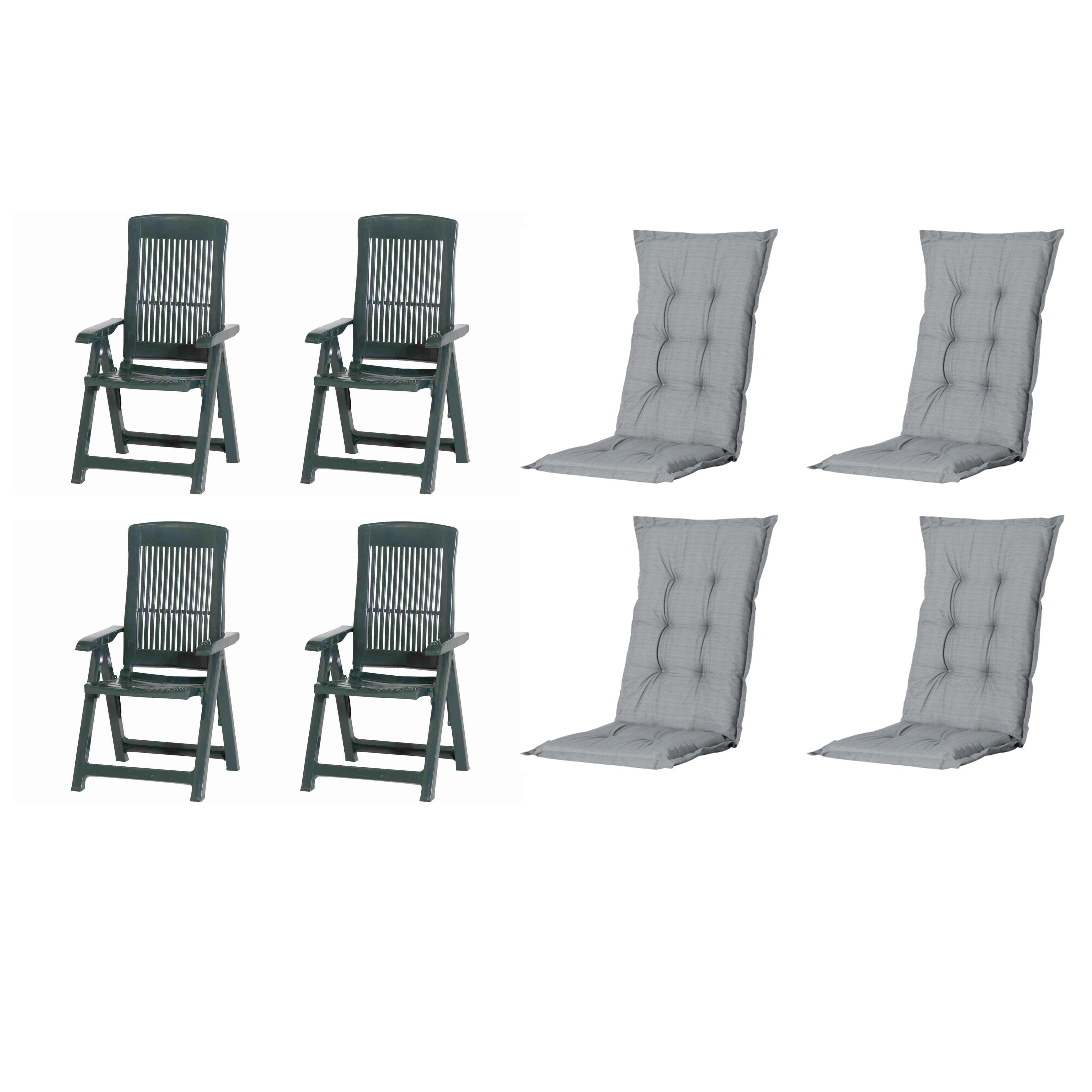 Gartenstuhl-Set Tampa+auflagen Set - Grau/Grün, MODERN, Kunststoff/Textil (44/111/50cm) - Gardenson