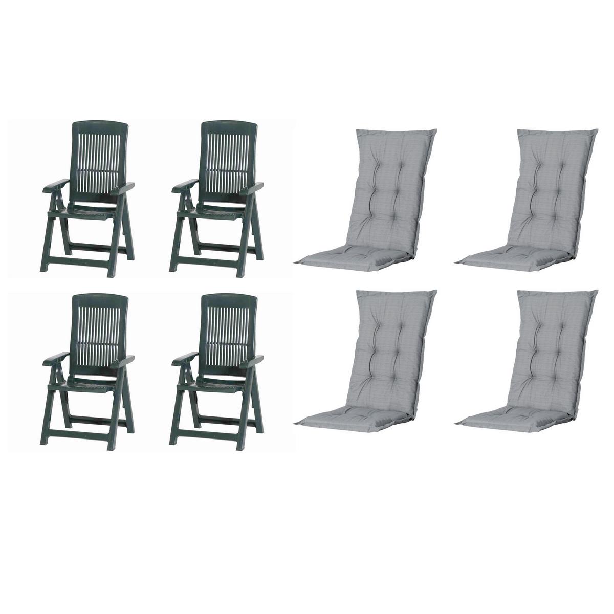 Gartenstuhl-Set Tampa+auflagen Set - Grau/Grün, MODERN, Kunststoff/Textil (44/111/50cm) - Gardenson