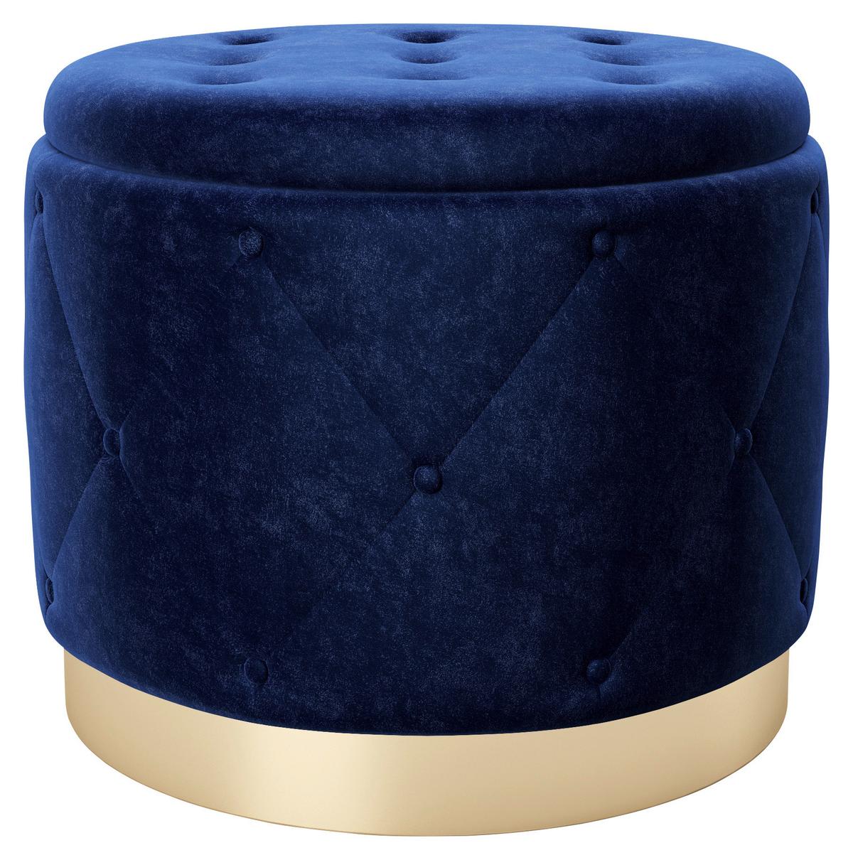 Pouf Liz Samt Blau/goldfarben Dxh 50x40 Cm Mit Stauraum - Goldfarben/Dunkelblau, LIFESTYLE, Textil (50/40/50cm) - Playboy