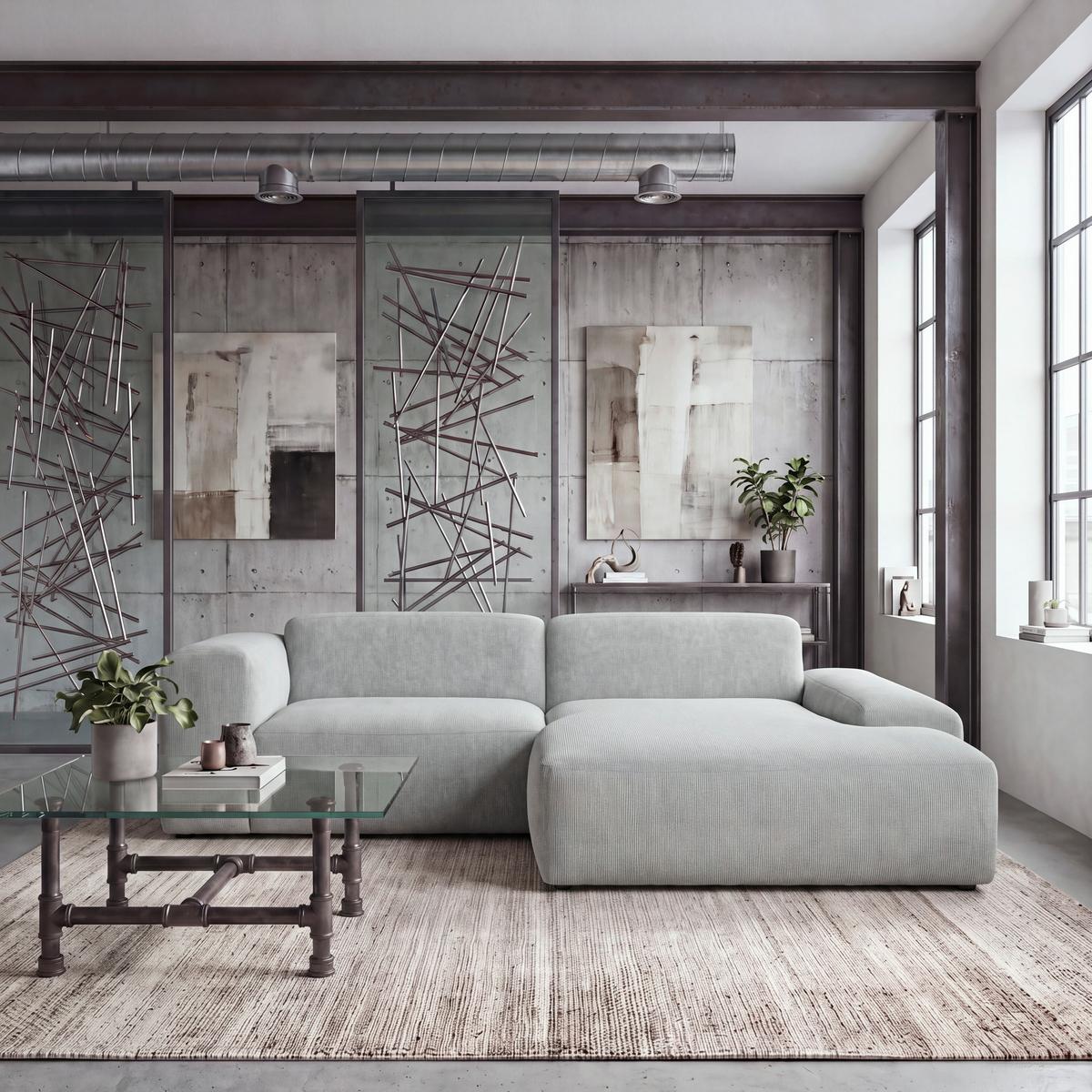 ECKSOFA Hannah Hellgrau 252x170 cm - Hellgrau/Schwarz, Design, Textil (252/170cm) - MID.YOU