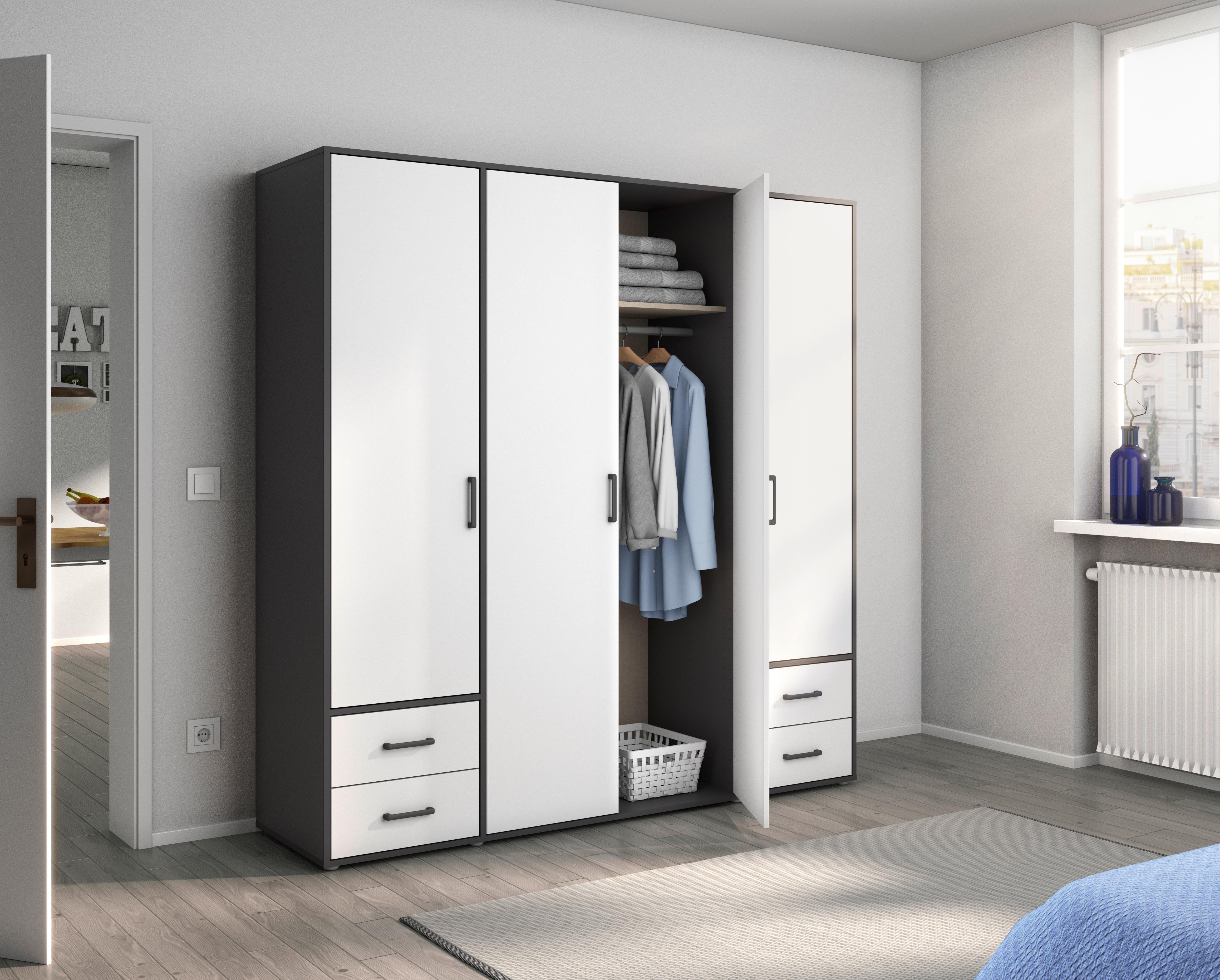 Drehtürenschrank Voyager Grau,weiß B: 187 cm - Weiß/Grau, MODERN, Holzwerkstoff (187/194/53cm) - Rauch Möbel