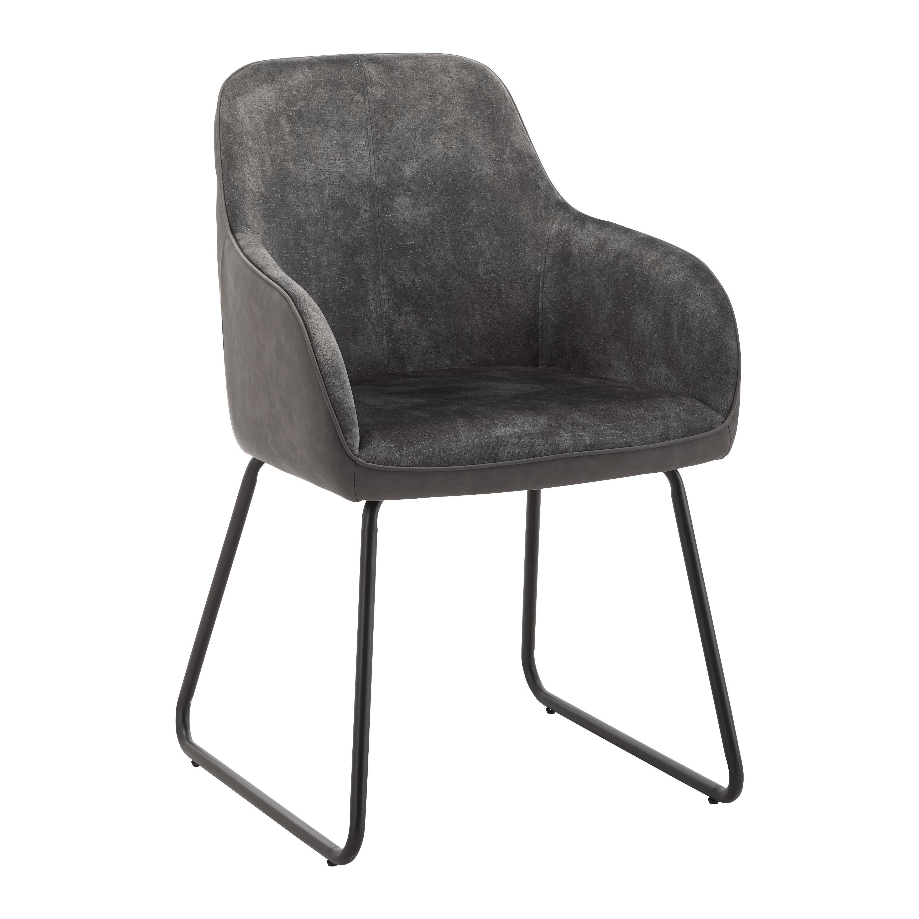 Stolička s podrúčkami DAJA tmavosivá - čierna/tmavosivá, Modern, kov/drevo (56/85/62cm) - Bessagi Home