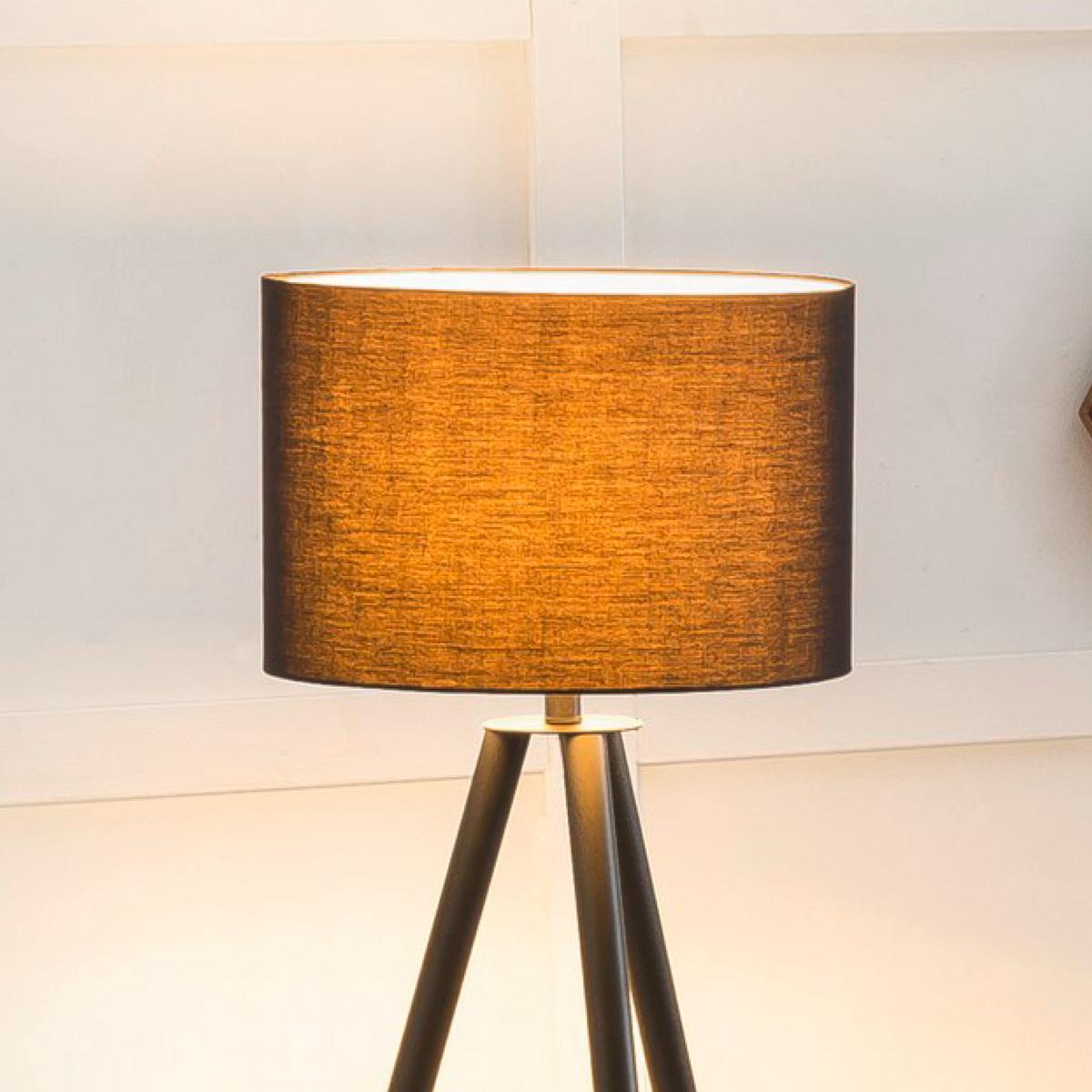 Stehlampe Holz Schwarz/Natur Langer Dreifuß mit Fußschalter - Schwarz/Naturfarben, Basics, Holz/Textil (65/154cm)