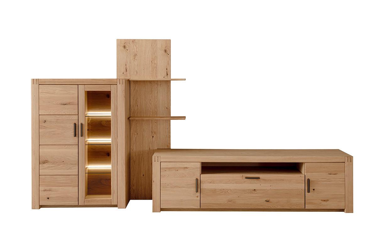 Wohnwand Prag - Eichefarben, Design, Glas/Holz (332/184/50cm)