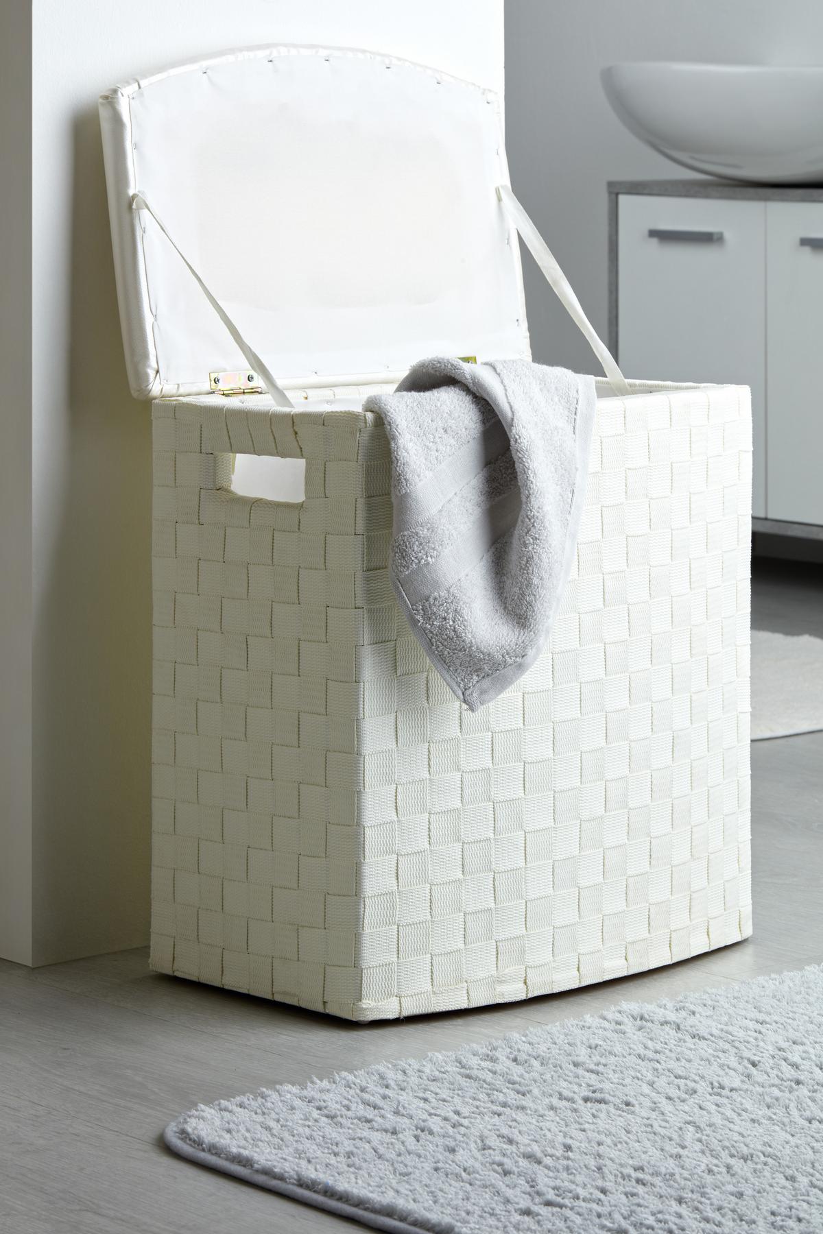 Wäschetonne mit Deckel Ghada Weiß, 42x28x48 cm - Weiß, KONVENTIONELL, Textil (42/28/48cm) - Luca Bessoni