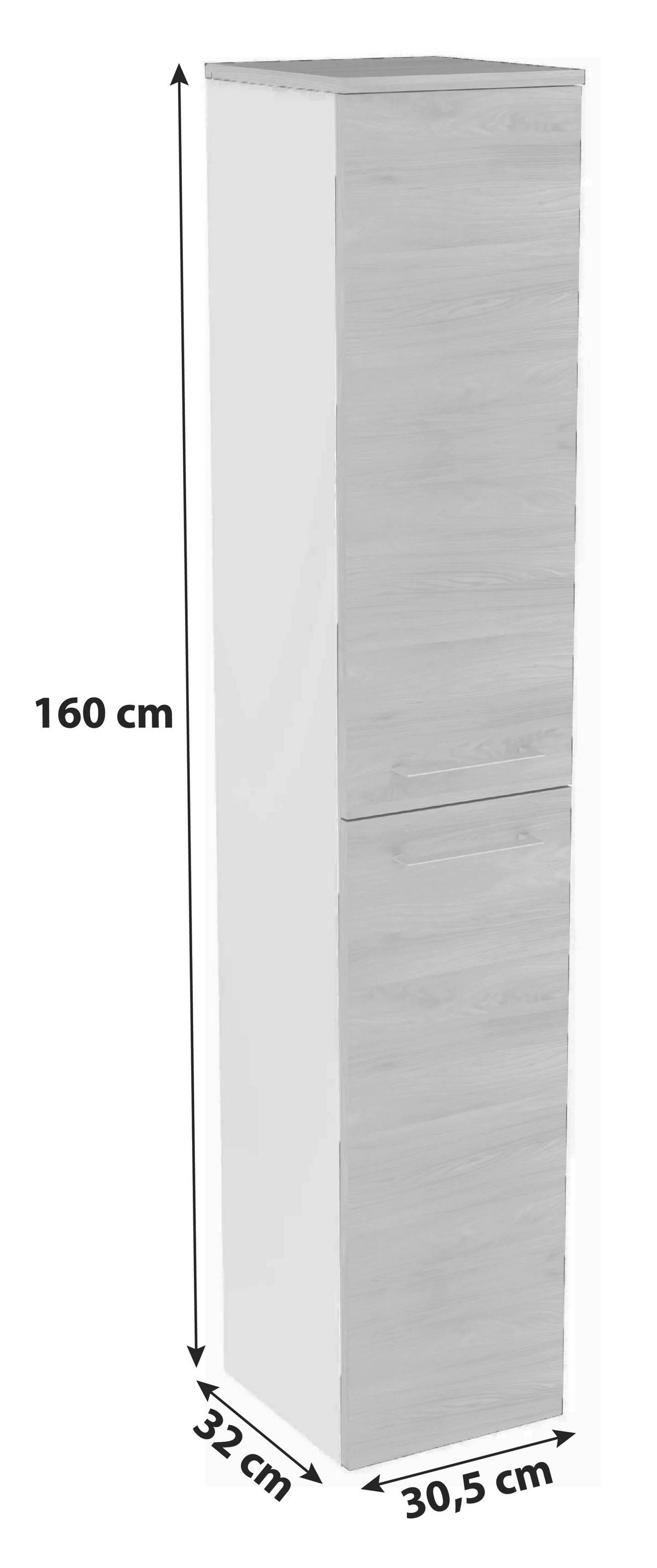 Hochschrank Mit Türdämpfer Lima B: 30,5cm, Weiß+esche - Eichefarben/Weiß, MODERN, Glas/Holzwerkstoff (30,5/160,5/32cm) - MID.YOU