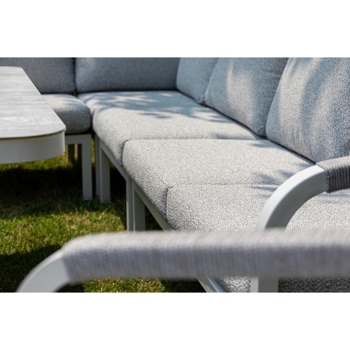 DINING-LOUNGESET HARVEY XL - Weiß/Grau, MODERN, Glas/Textil - Gardenson