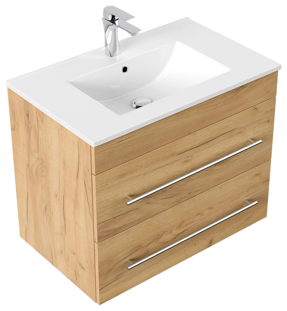 WASCHTISCHKOMBI Artemis,Eichefarben B: 75,5 cm - Eichefarben/Weiß, Basics, Keramik/Holzwerkstoff (75,5cm) - MID.YOU