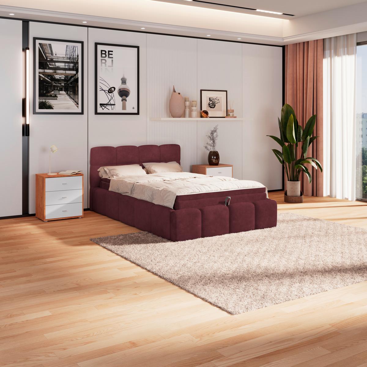 Polsterbetten Noe Bordeaux 140x200 cm - Bordeaux/Schwarz, Trend, Textil/Metall (140/200cm)