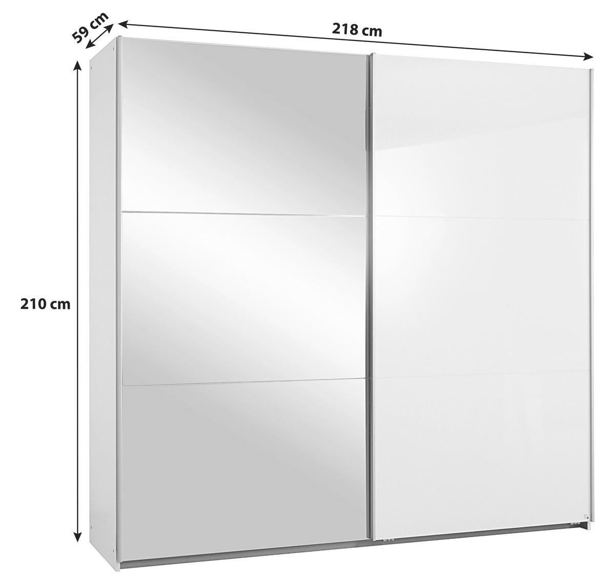 Schwebetürenschrank 218cm Halle, Weiß - Weiß Hochglanz/Weiß, KONVENTIONELL, Holzwerkstoff (218/210/59cm) - Rauch Möbel
