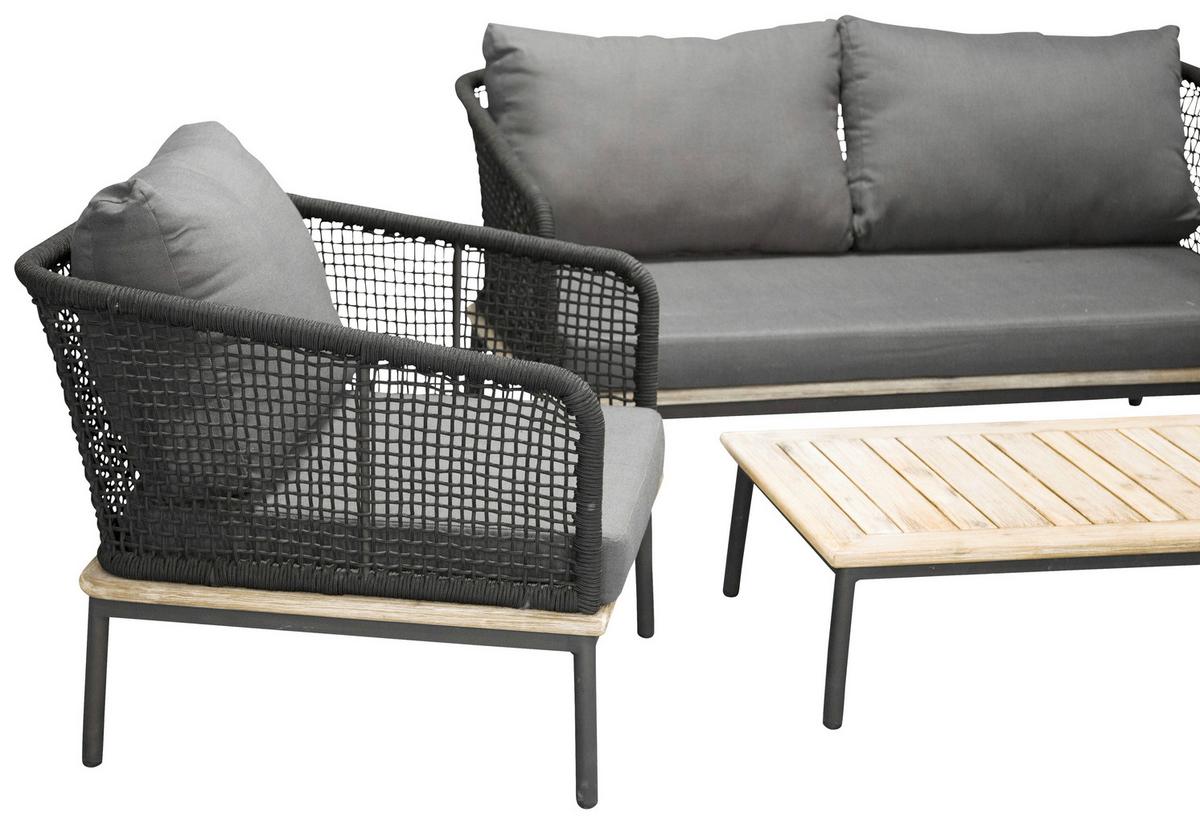 Loungegarnitur 4-tlg Andorra Kunststoff/holzdekor M. Kissen - Schwarz, KONVENTIONELL, Kunststoff (79,5/148cm) - Gardenson