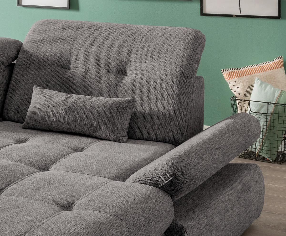 Ecksofa mit Schlaffunktion Dalida Graubraun Chenille - Chromfarben/Graubraun, Design, Textil (300/196cm) - Livetastic