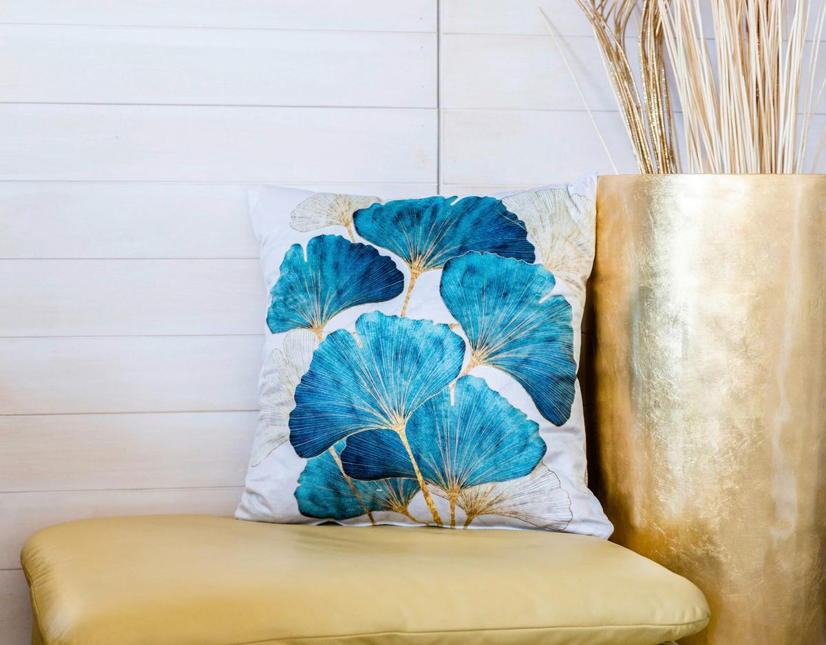 Zierkissen Nizza 45x45 Cm Polyester Blau/gold Mit Zipp - Blau/Goldfarben, MODERN, Textil (45/45cm) - Luca Bessoni