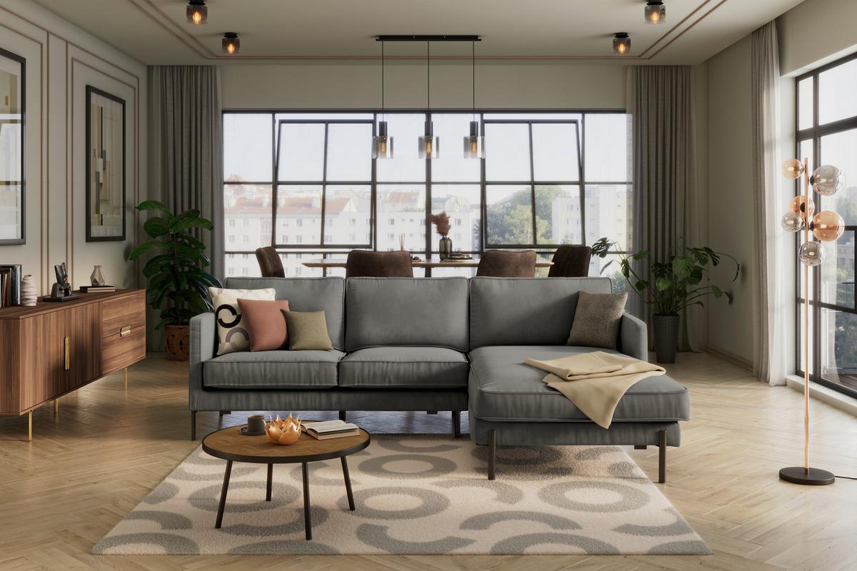 Ecksofa Yukon Dunkelgrau S: 232x154 Cm - Dunkelgrau/Schwarz, Trend, Textil (232/154cm) - Livetastic