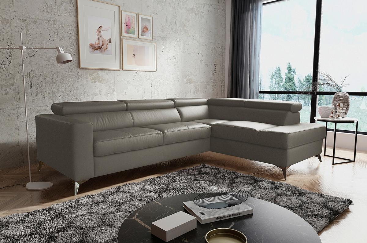 Ecksofa Mondo Schlammfarben S: 286x208 Cm - Chromfarben/Schlammfarben, Design, Leder/Textil (286/208cm) - Livetastic