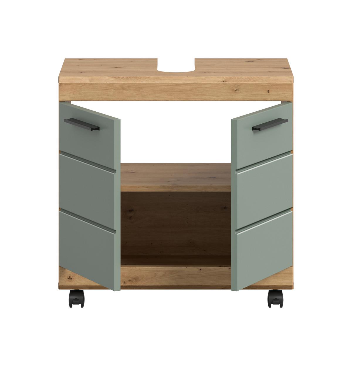 Waschebeckenunterschrank Scout Salbeigrün/Eiche Dekor B: 60cm - Salbeigrün/Schwarz, Trend, Holzwerkstoff (60/60/34cm) - MID.YOU