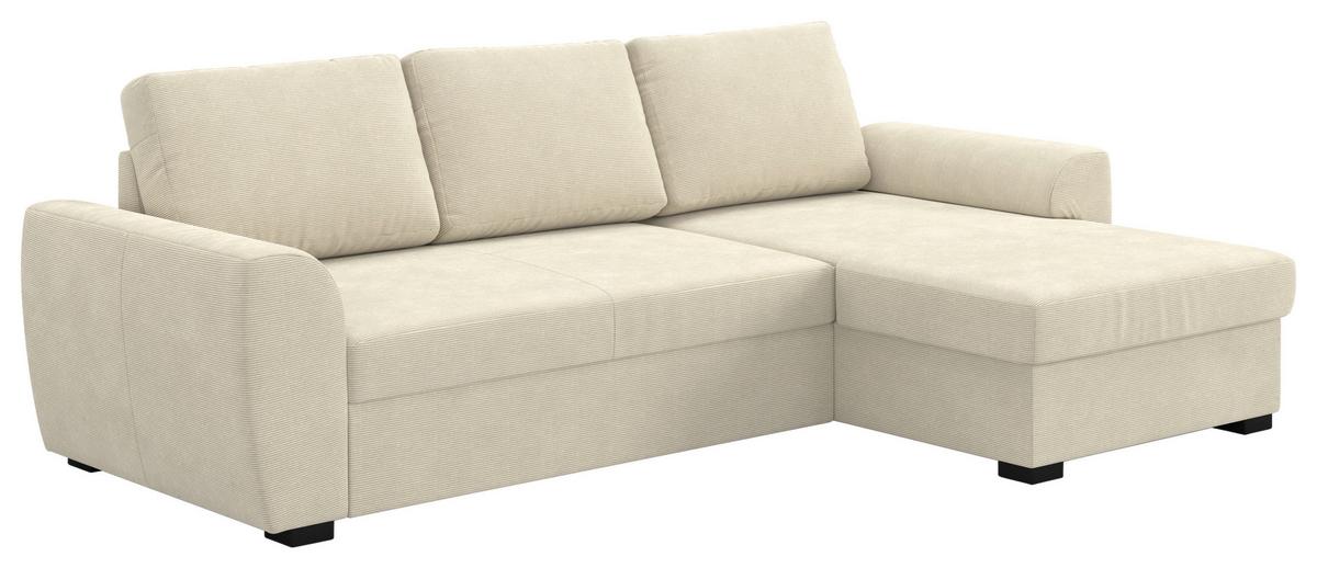 Ecksofa mit Bettfunktion Cord beige, B: 253cm - Beige/Schwarz, Trend, Textil (253/154cm) - MID.YOU