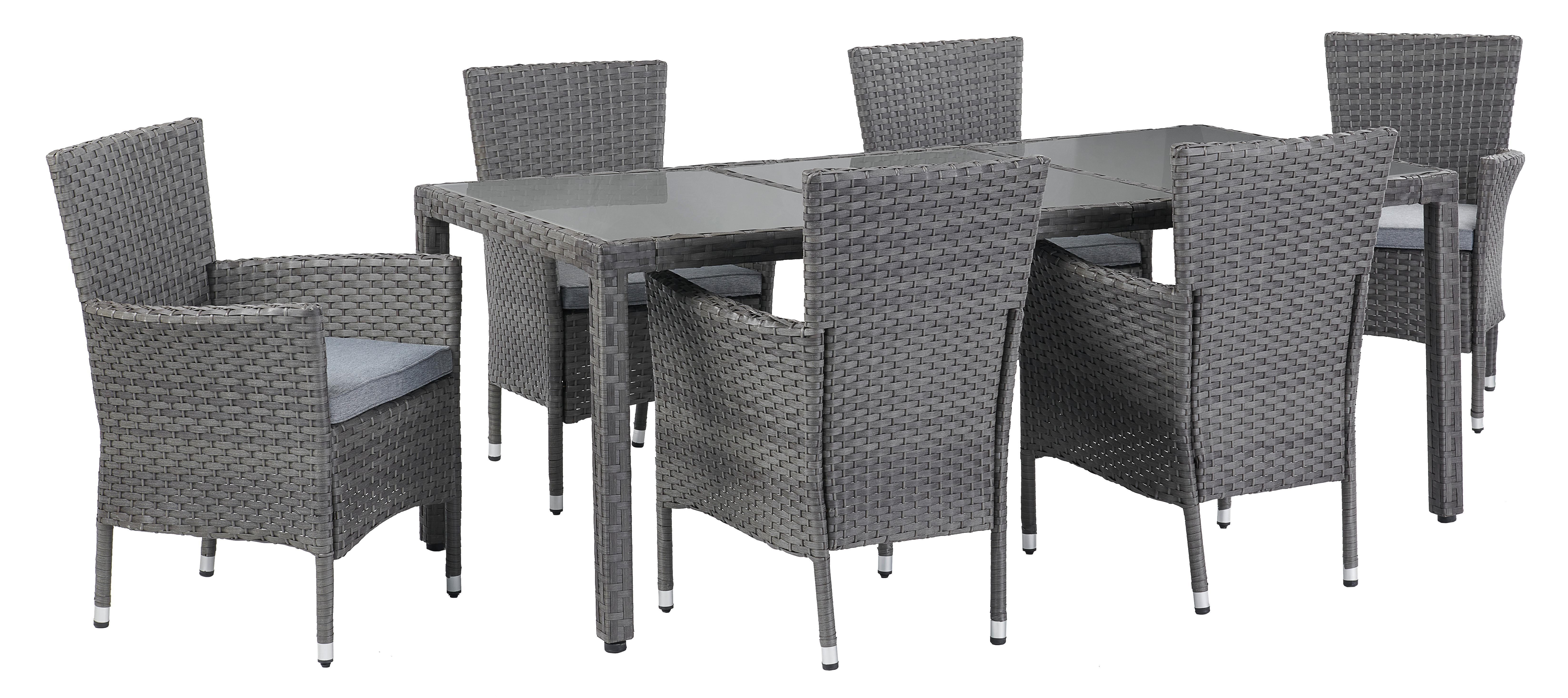 Gartengarnitur 7-Teilig Eva Kunststoff/Glas mit Kissen - Braun/Grau, MODERN, Glas/Kunststoff - Luca Bessoni