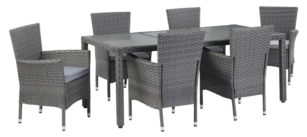 Gartengarnitur 7-teilig Eva Kunststoff/glas Mit Kissen - Braun/Grau, MODERN, Glas/Kunststoff - Luca Bessoni