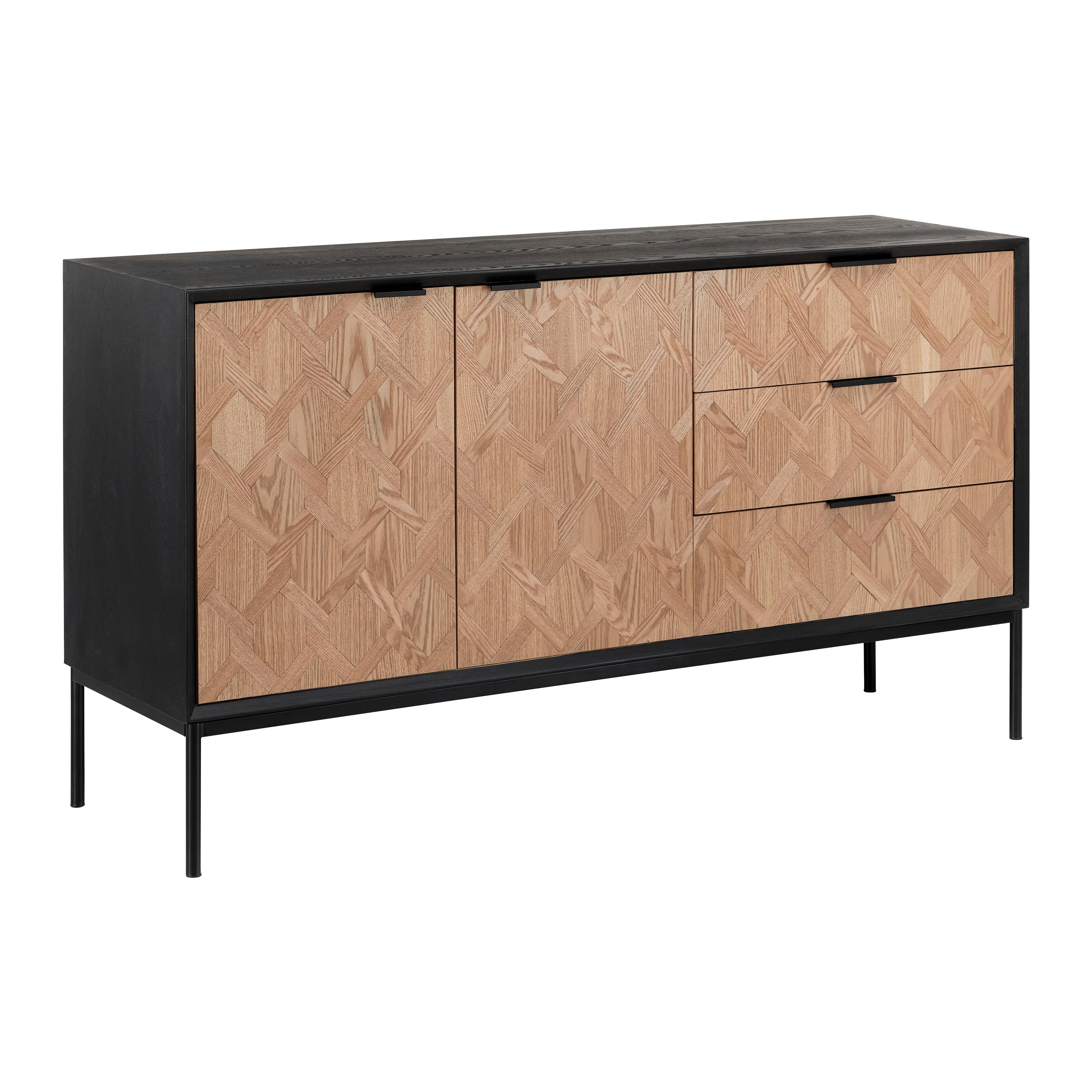 Komoda MILANO jaseň - čierna/farba jaseňa, Modern, kov/drevo (144/79/40cm) - Bessagi Home