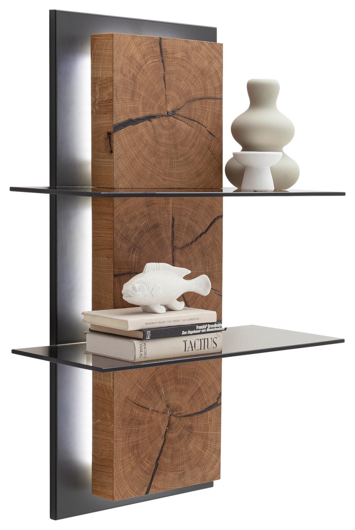 Wandregal Assini Wildeiche B: 60 Cm - Wildeiche/Anthrazit, Design, Glas/Holz (60/91/26cm) - MID.YOU