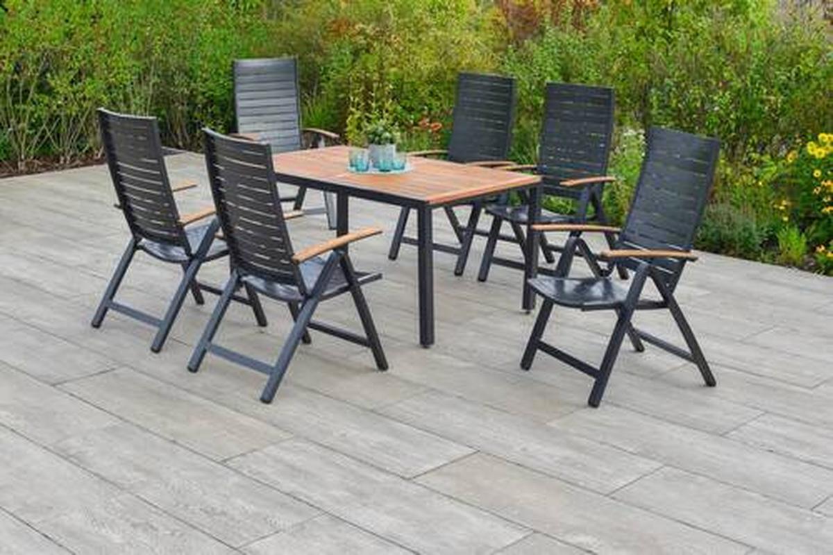 Gartenmöbel Set 7-Tlg. Astros Aluminium/Akazie - Graphitfarben/Naturfarben, MODERN, Holz/Metall - Gardenson