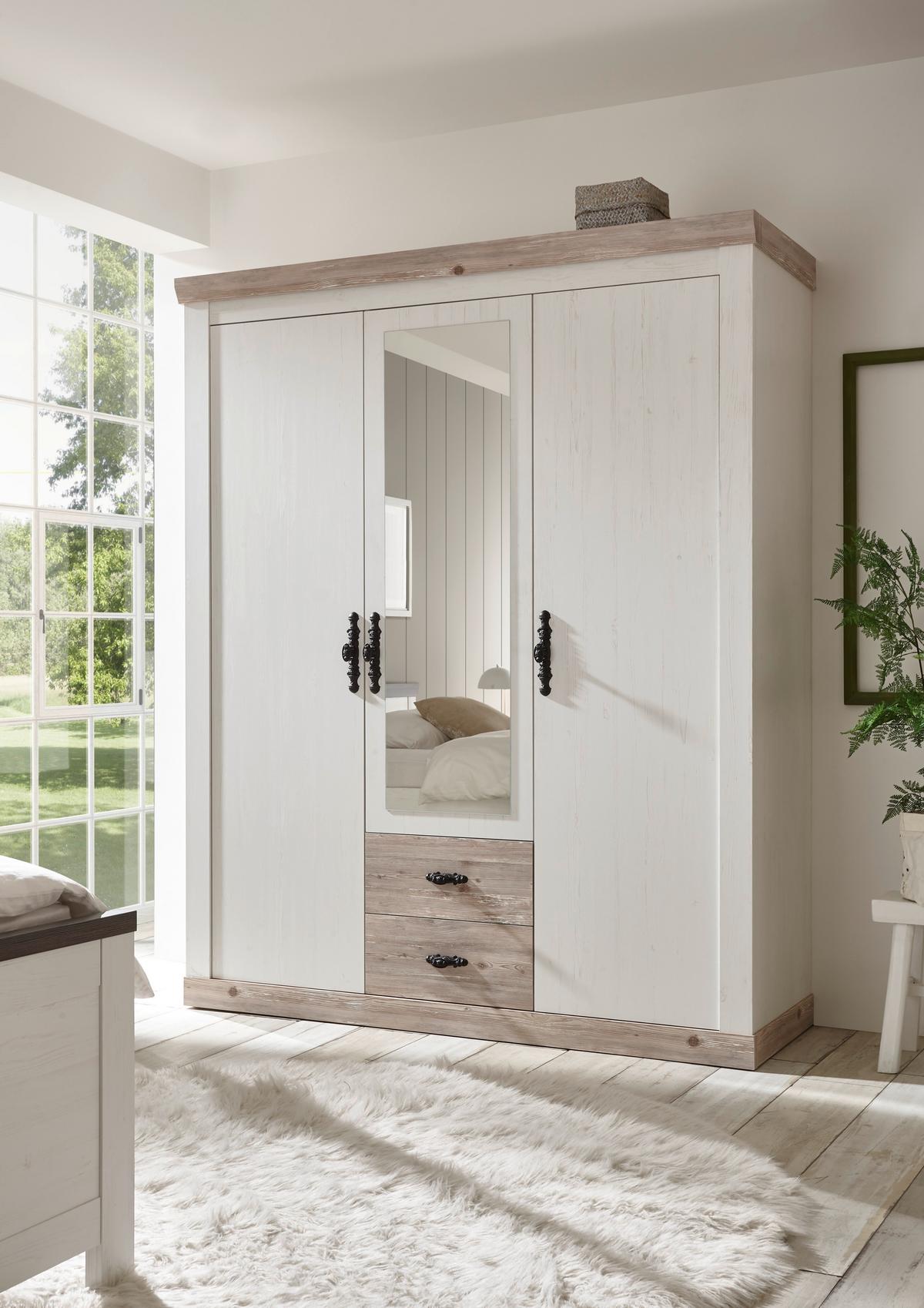 Kleiderschrank Florenz Pinie Weiß Dekor, B: 169cm - Hellbraun/Pinienfarben, Design, Holzwerkstoff (169/201/60cm) - MID.YOU