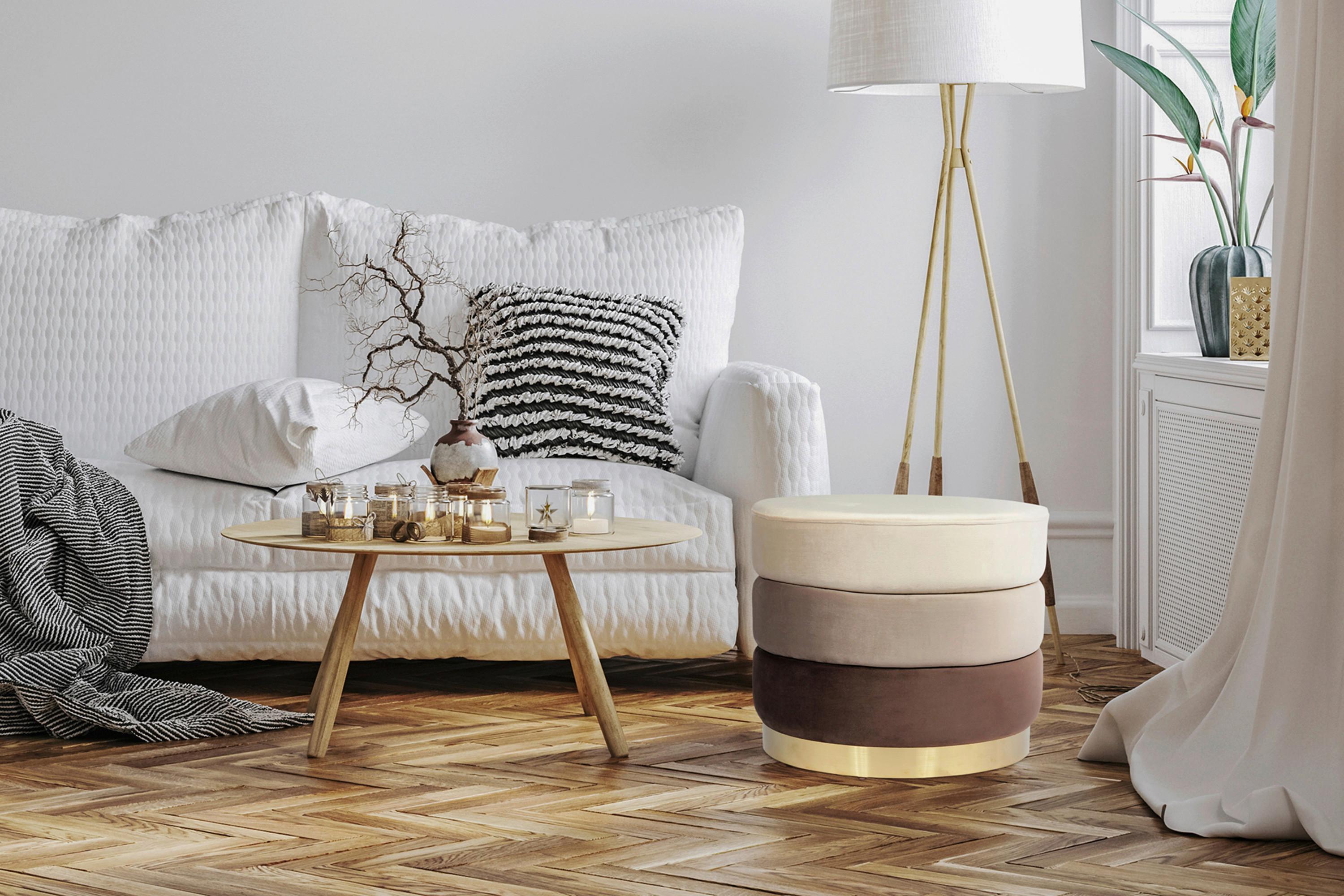 Hocker Elyse 100 Beige/Braun D: 50 cm - Beige/Goldfarben, Design, Textil (50/42cm) - Kayoom
