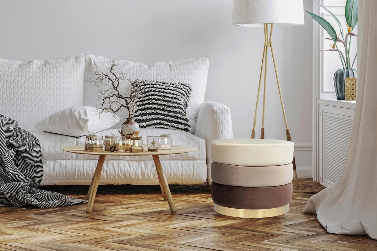 Hocker Elyse 100 Beige/Braun D: 50 cm - Beige/Goldfarben, Design, Textil (50/42cm) - Kayoom