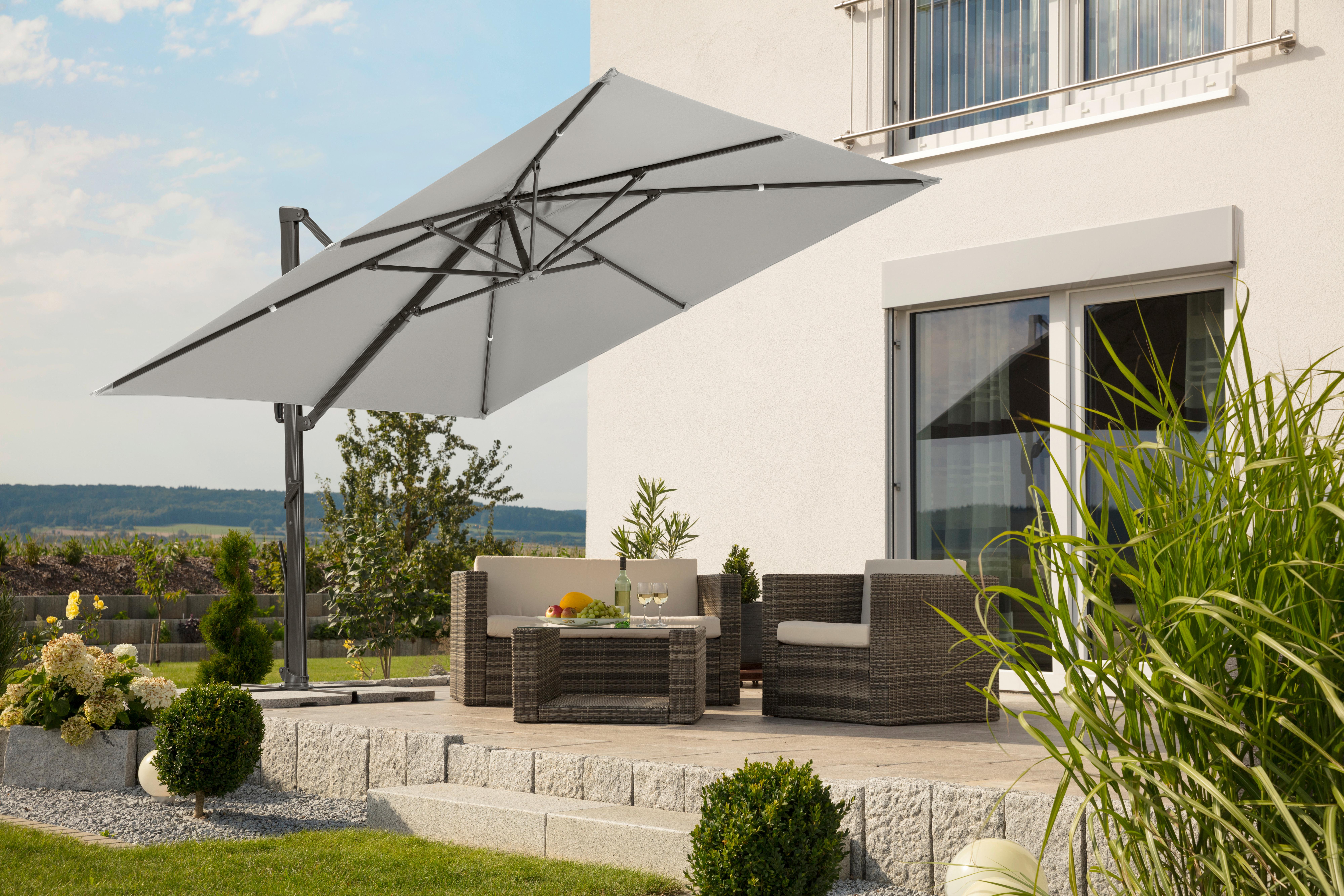 Ampelschirm Rhodos Smart BxHxT: 360x253x300 cm Silbergrau - Anthrazit/Hellgrau, Basics, Textil/Metall (360/253/300cm) - Schneider