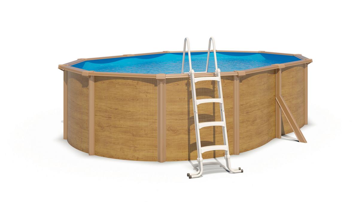 Pool-Set Steely De Luxe Wood 3-teilig, Laufruhige Pumpe - Hellbraun/Hellblau, Basics, Metall (515/390/120cm)