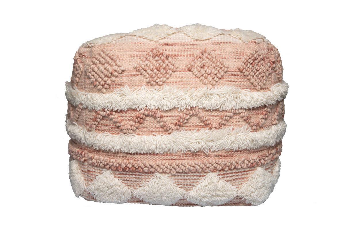Pouf Bohist Mischgewebe Creme/Rosa DxH: 50x45 cm - Creme/Rosa, Trend, Textil (50/45/50cm) - Kayoom