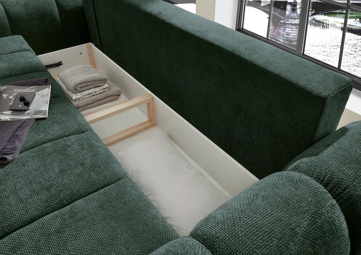 Schlafsofa Bubble Dunkelgrün B: 256 Cm - Dunkelgrün/Schwarz, Design, Textil (256/76/112cm) - MID.YOU