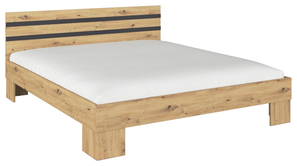 Doppelbett 180x200 cm Foster Grau/Eiche Dekor - Eiche Artisan/Grau, KONVENTIONELL, Holzwerkstoff (180/200cm)