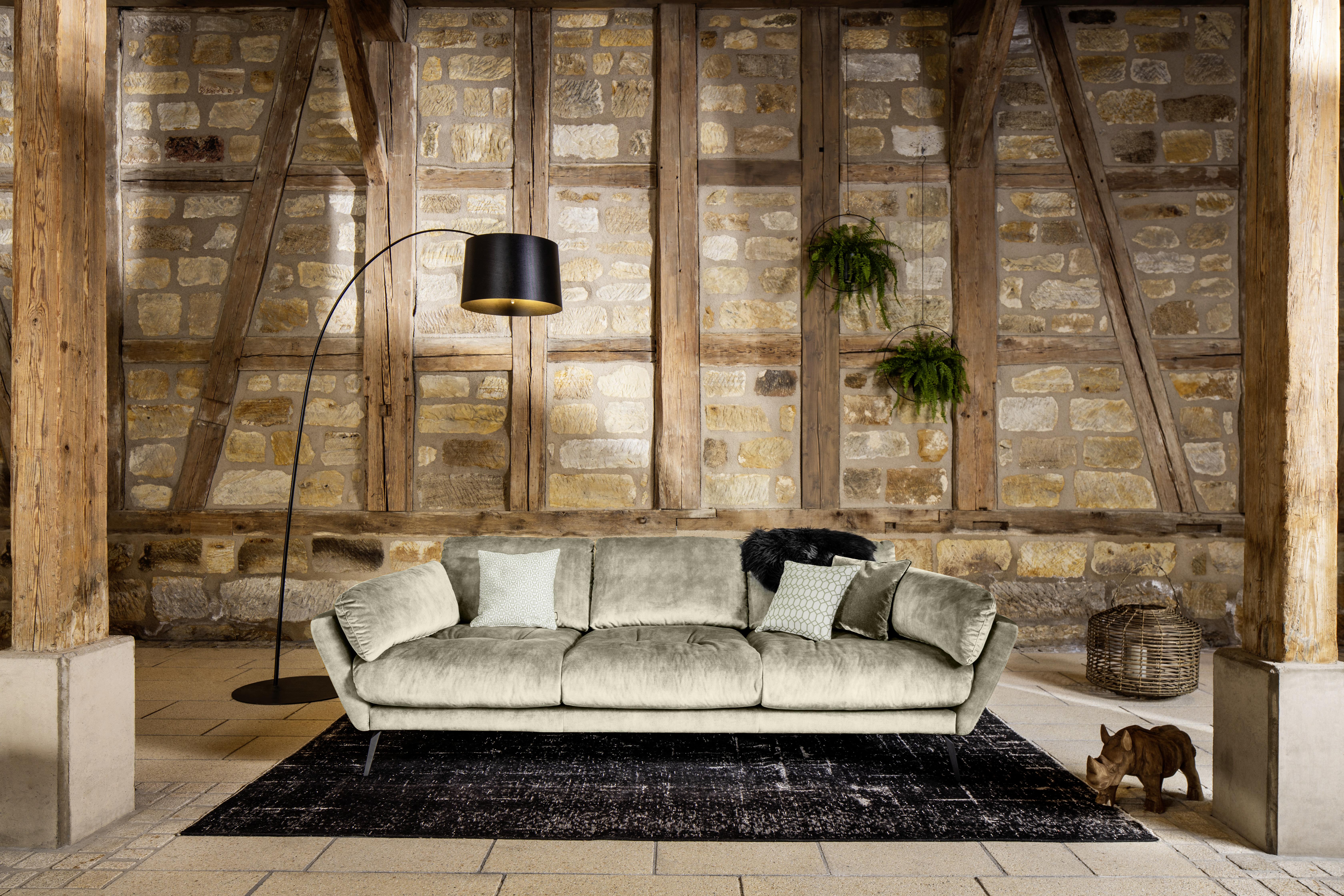 Big Sofa Softy mit Kissen B: 254 cm Naturfarben Velours - Schwarz/Naturfarben, MODERN, Textil (254/79/113cm) - W.Schillig