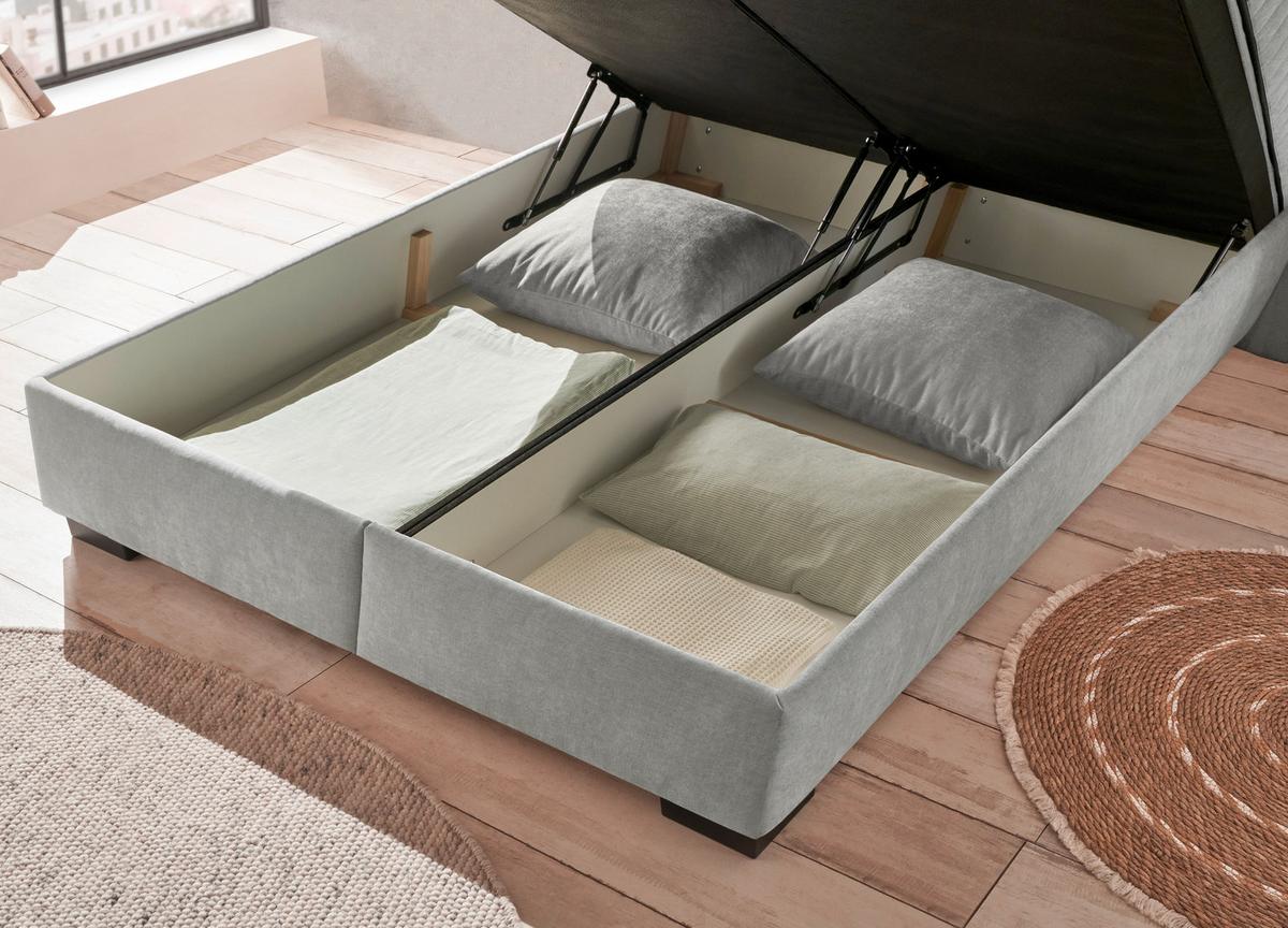 Boxbett Nagol C - Hellgrau/Schwarz, MODERN, Holzwerkstoff/Textil (160/200cm) - MID.YOU