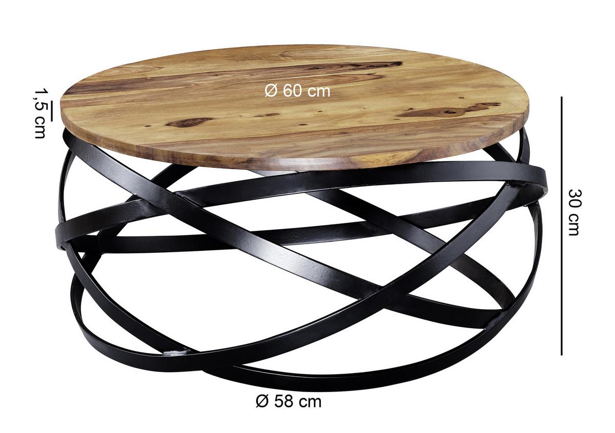 Dizajnový konferenčný stolík Manur, masív - čierna/farba indického palisandra, Design, kov/drevo (60/60/30cm) - MID.YOU