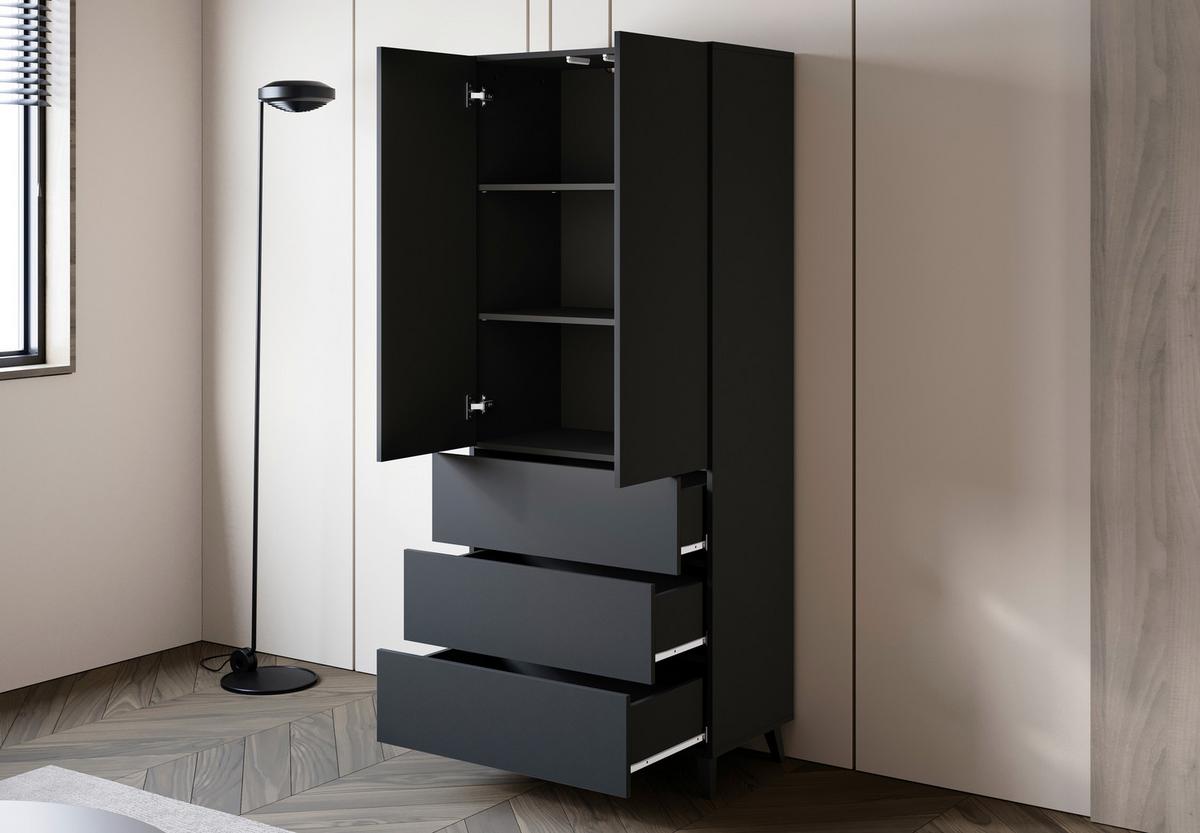 Vysoká komoda PHUKET 70 - čierna, Design, kompozitné drevo/plast (70/170/39cm) - P & B