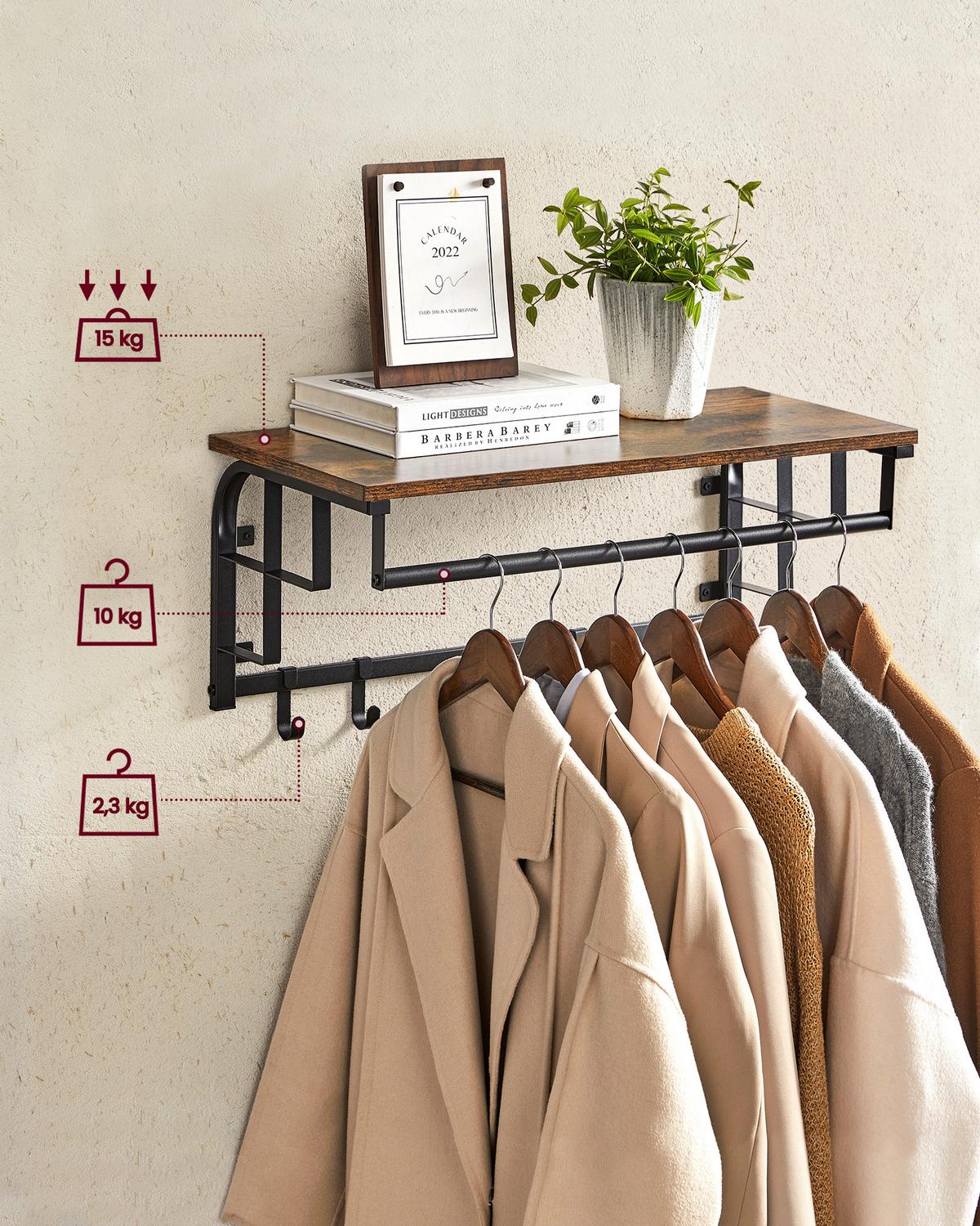 Wandgarderobe Braun, Schwarz mit Hutablage, B: 66 cm - Schwarz/Braun, Trend, Holzwerkstoff/Metall (66/27/30cm) - Boxxx