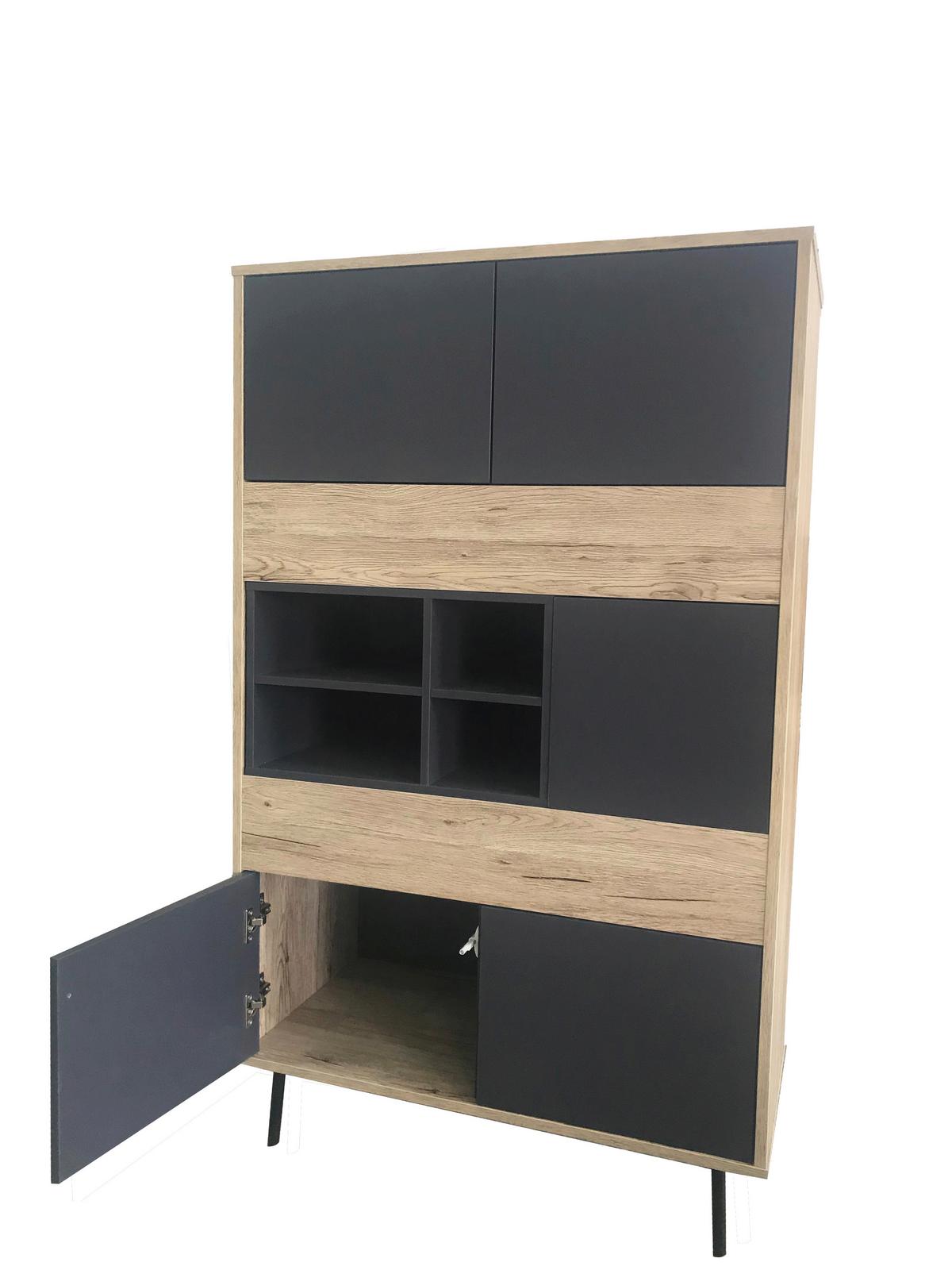 Highboard Anthrazit, Naturfarben B: 78cm - Anthrazit/Schwarz, Design, Holzwerkstoff (78/130/39cm) - Livetastic