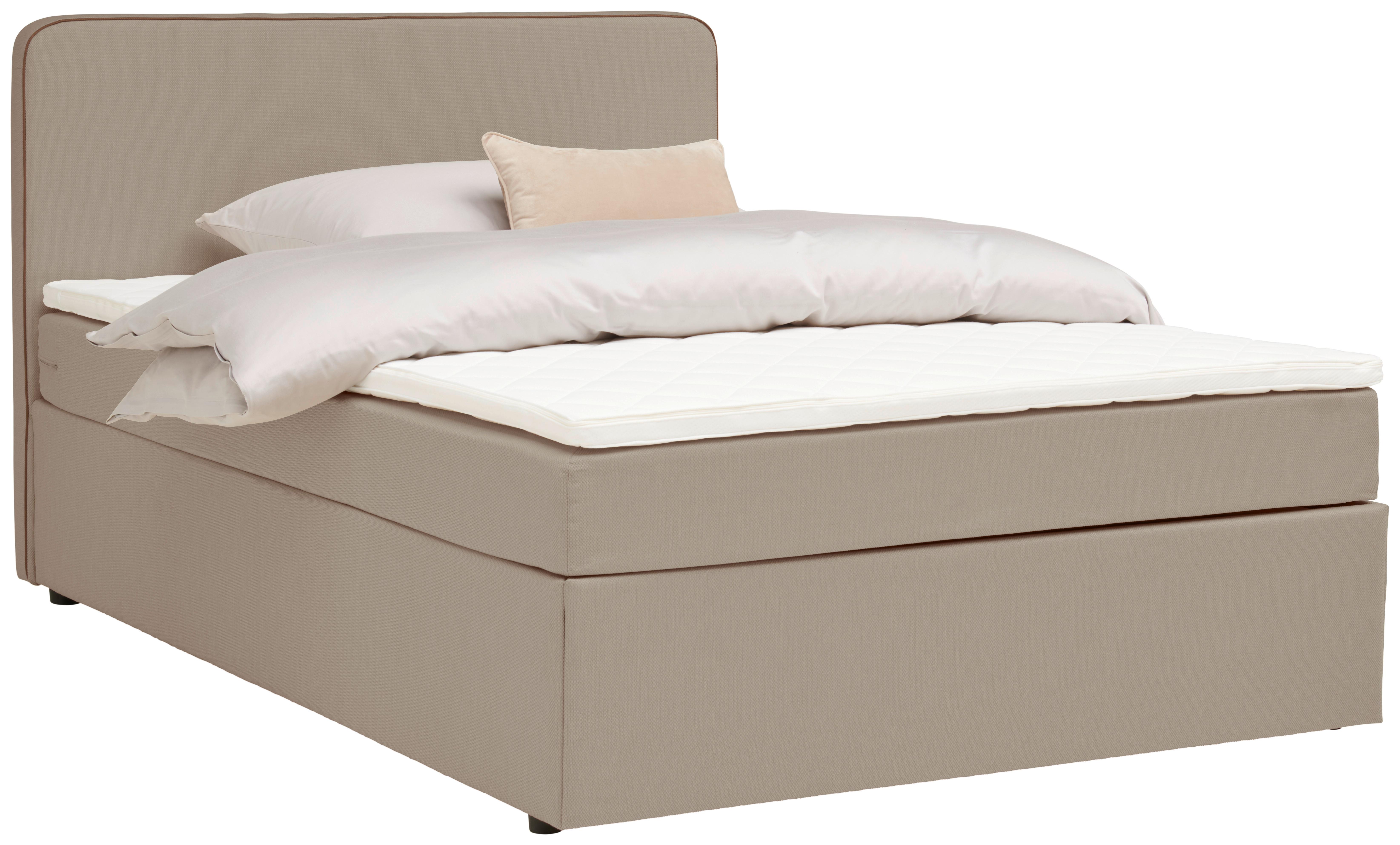 Boxspringbett Mit Topper 120x200 Cm Anton, Beige - Beige, KONVENTIONELL, Holz/Textil (120/200cm) - P & B