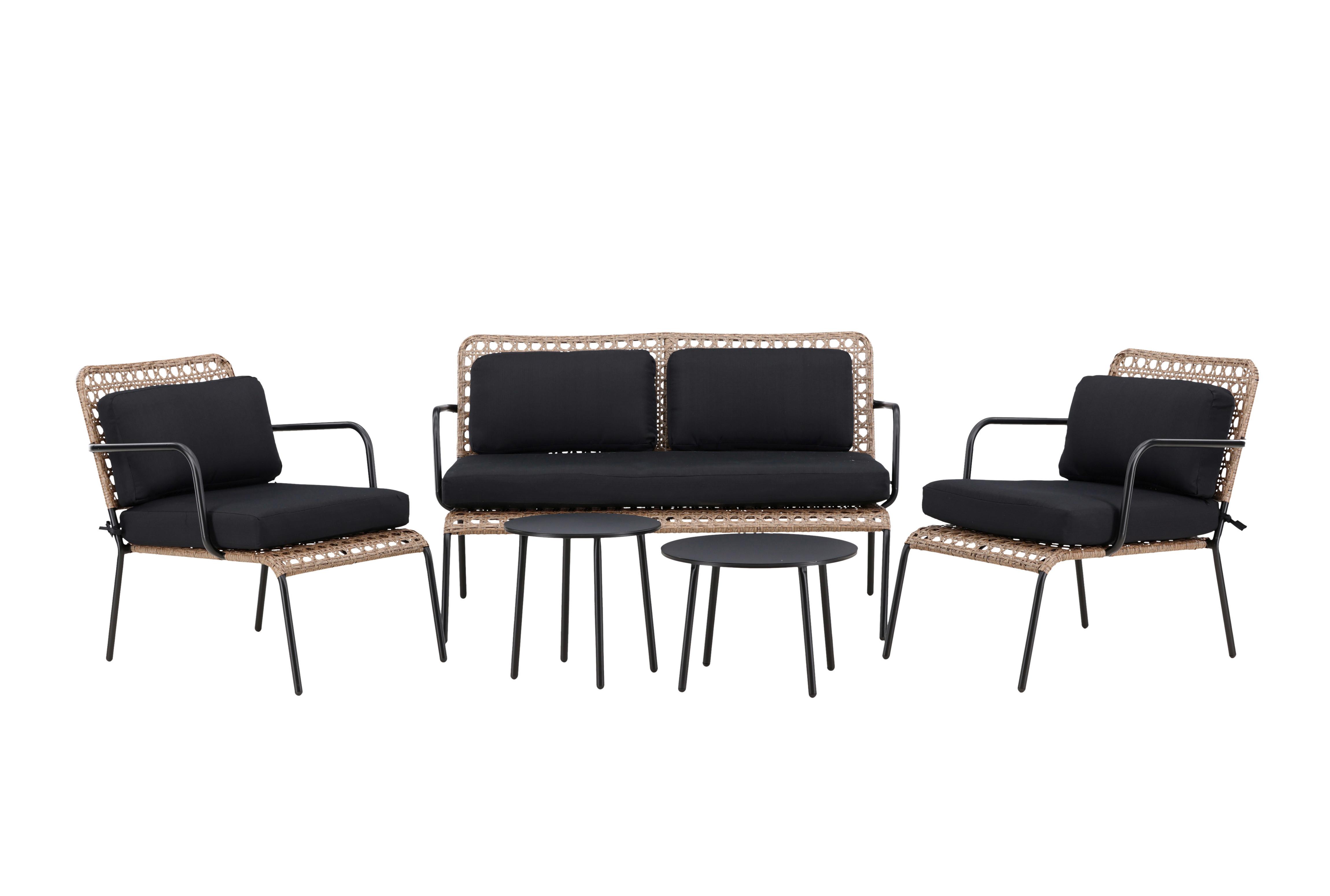 Loungegarnitur 5-Tlg Paola Holz/Metall mit Kissen - Dunkelgrau/Schwarz, KONVENTIONELL, Naturmaterialien/Holz - Gardenson
