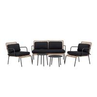 Loungegarnitur 5-tlg Paola Holz/metall Mit Kissen - Dunkelgrau/Schwarz, KONVENTIONELL, Naturmaterialien/Holz - Gardenson