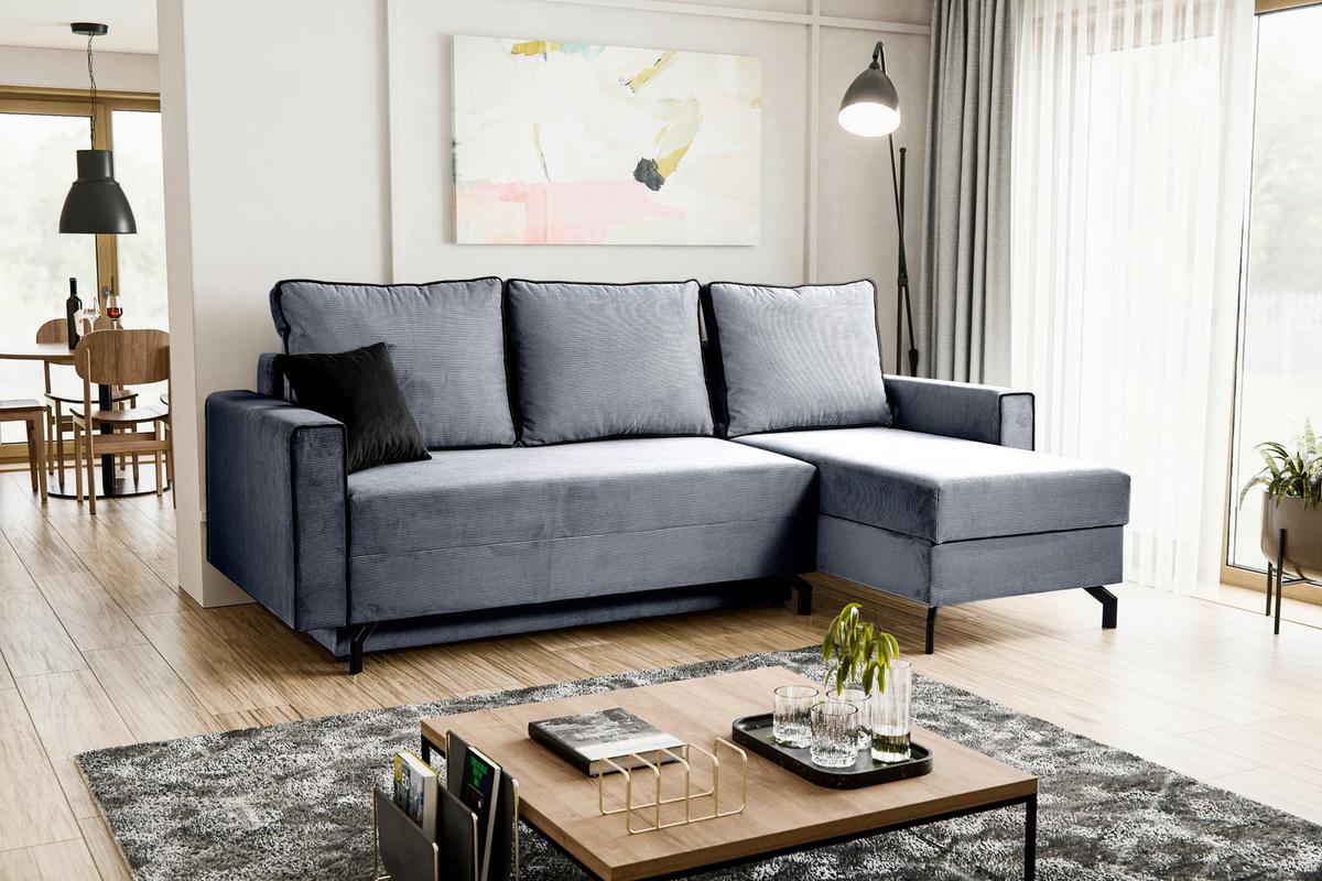 Ecksofa Marti Blaugrau S: 230x148cm - Blaugrau/Schwarz, Basics, Holz/Textil (230/148cm) - MID.YOU