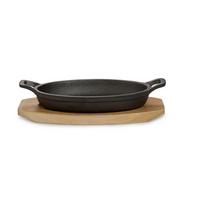 Servierpfanne Gusseisen Kratzfest Mit Servierbrett - Schwarz/Braun, Basics, Holz/Metall (18/3/12cm) - Echtwerk