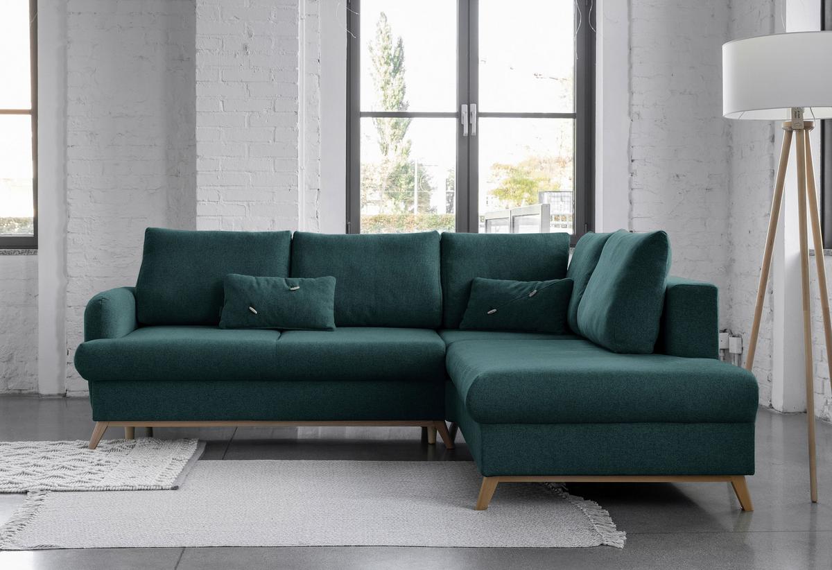 Ecksofa Scandic Lagom Türkis S: 242x202 cm - Türkis/Naturfarben, Textil (242/202cm) - MID.YOU