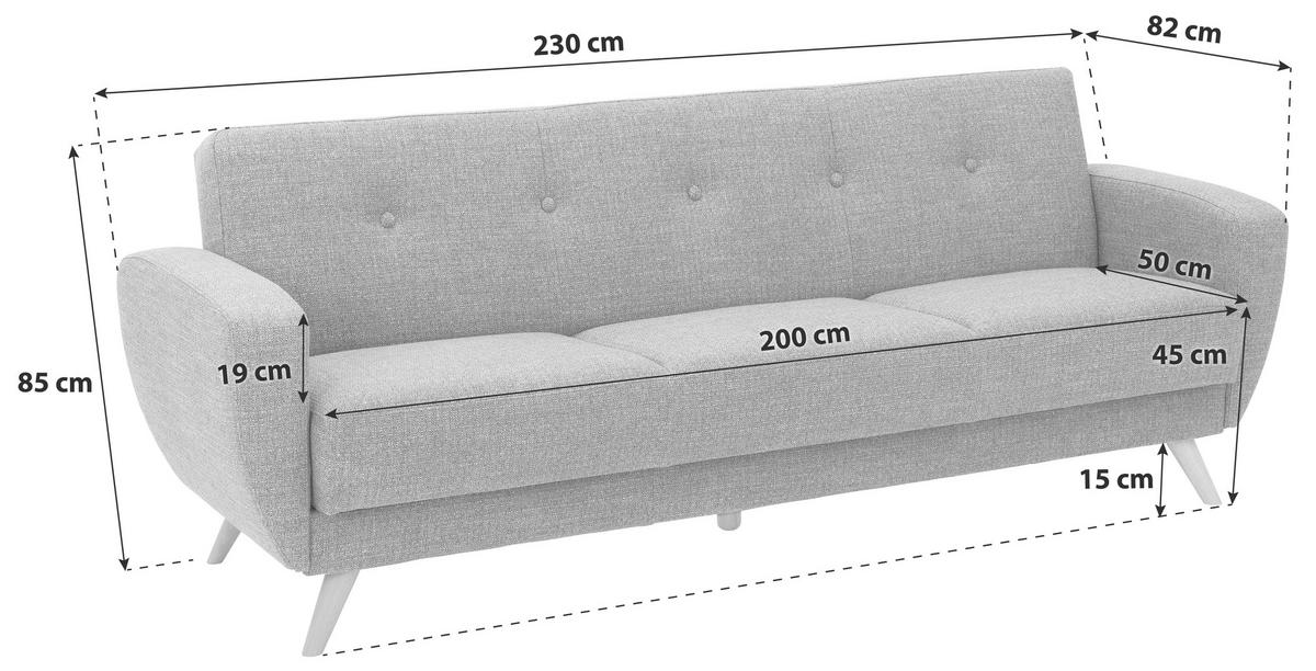 3-sitzer-sofa + Schlaffunktion Jerry Rücken Echt, Grau - Naturfarben/Grau, Design, Textil (230/85/82cm) - Max Winzer