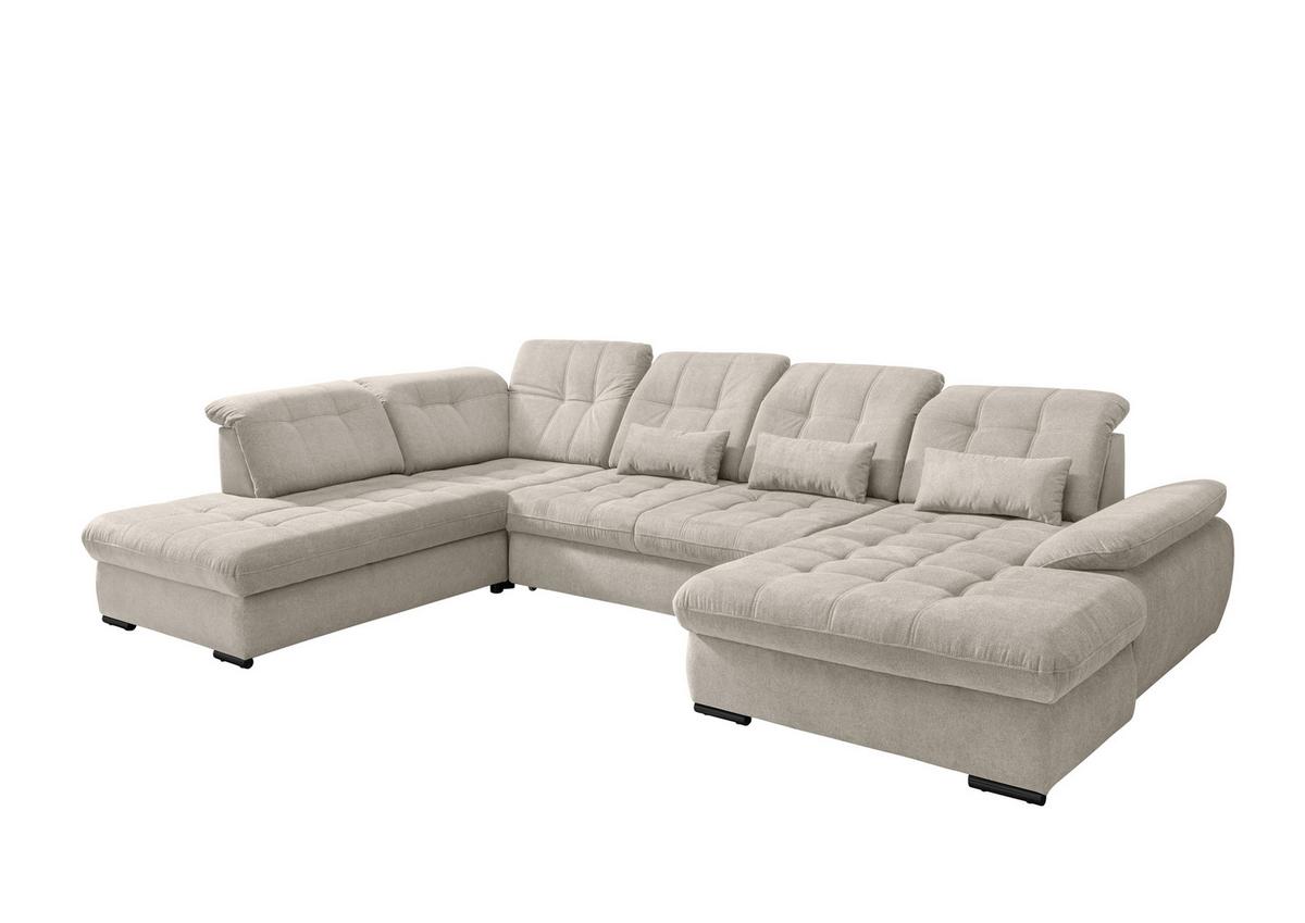 Wohnlandschaft Mit Bettkasten Rigatti Beige B: 387 Cm - Beige/Schwarz, MODERN, Textil (252/387/184cm) - Livetastic