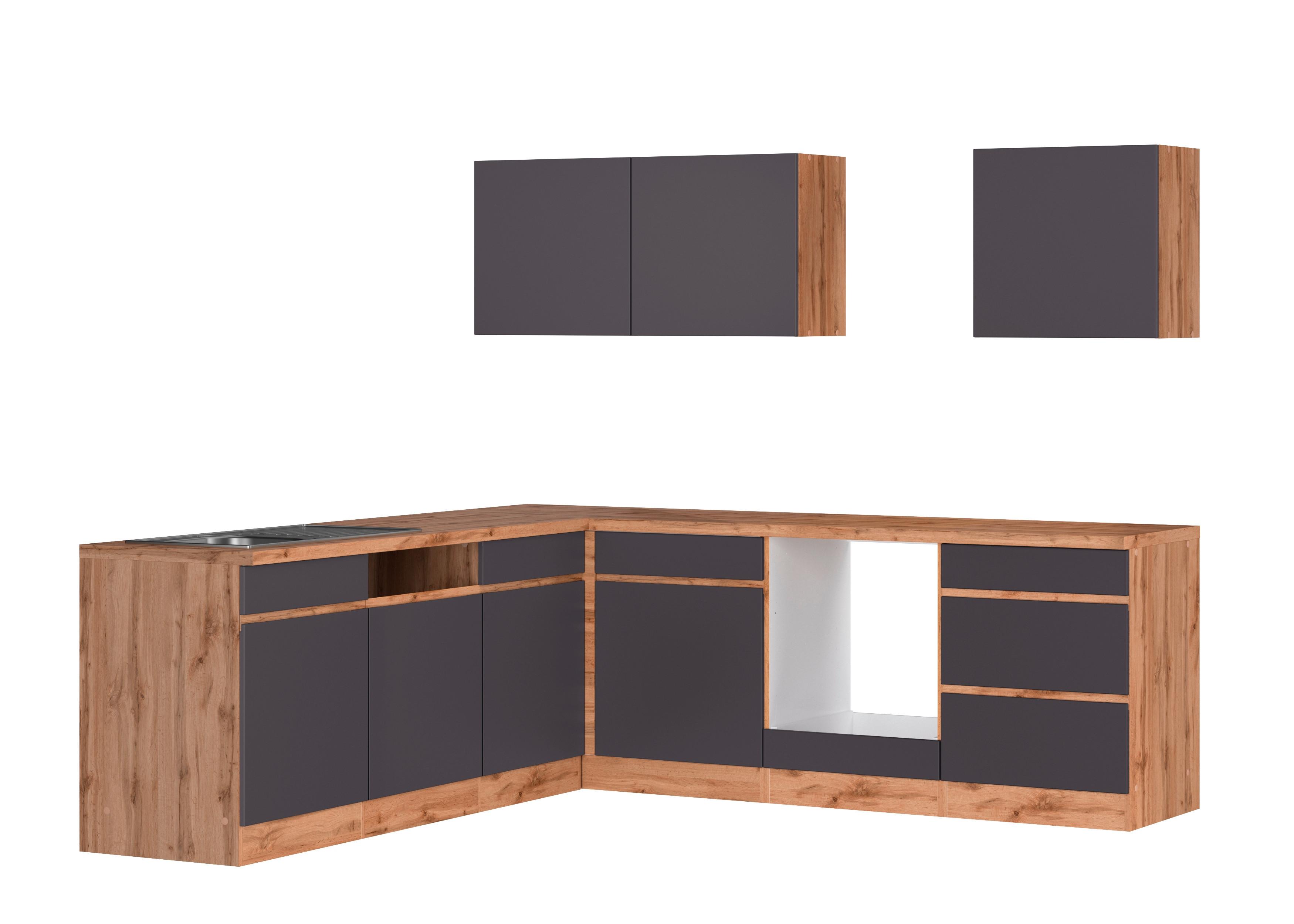 Eckküche Turin ohne Geräte 240x240 cm Grau/Eiche Dekor - Eiche Wotan/Grau, Design, Holzwerkstoff (240/240cm) - Held