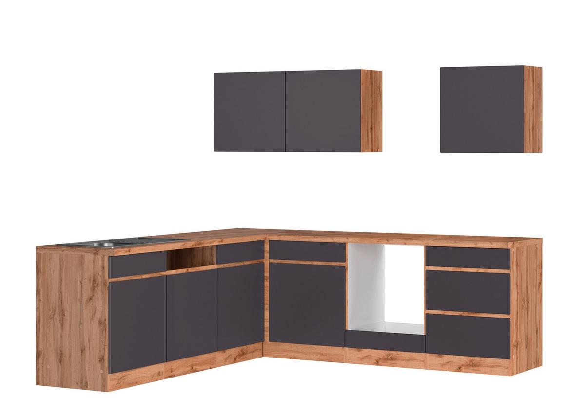 Eckküche Turin ohne Geräte 240x240 cm Grau/Eiche Dekor - Eiche Wotan/Grau, Design, Holzwerkstoff (240/240cm) - Held